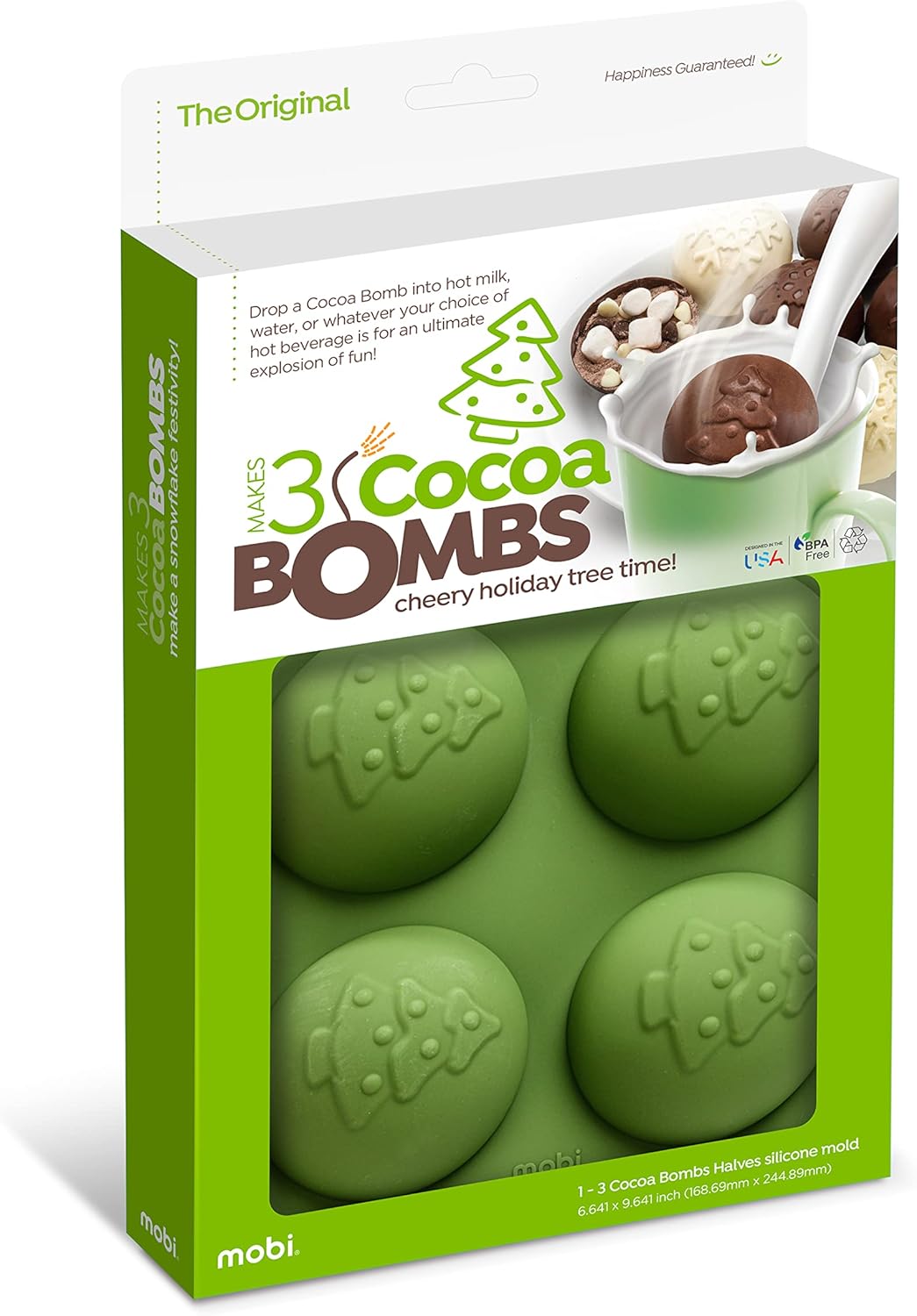 Silicone Mold for Making Holiday Tree Hot Chocolate Cocoa Bombs, Makes 3 Bombs