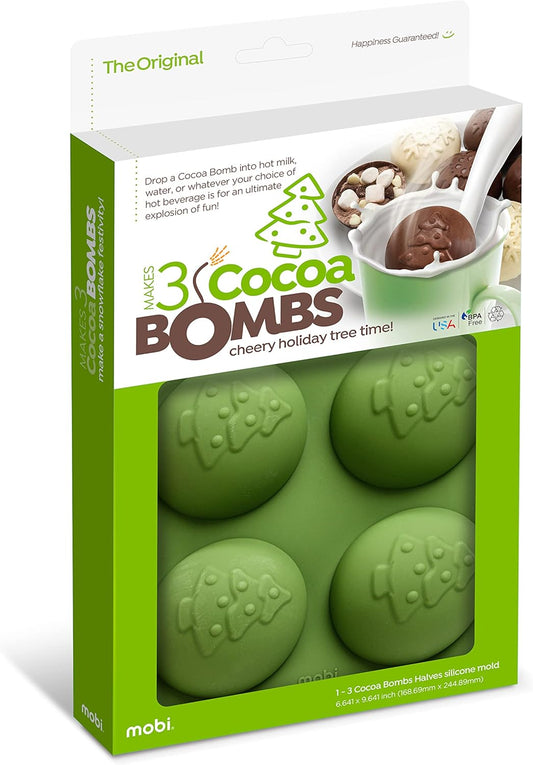 Silicone Mold for Making Holiday Tree Hot Chocolate Cocoa Bombs, Makes 3 Bombs