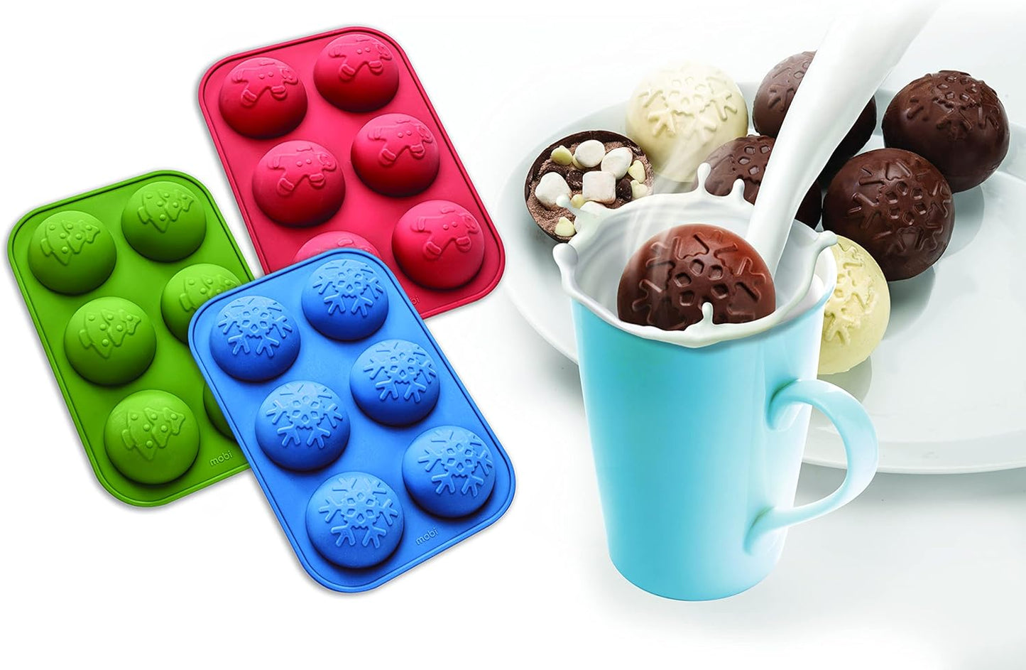 Silicone Mold for Making Holiday Tree Hot Chocolate Cocoa Bombs, Makes 3 Bombs