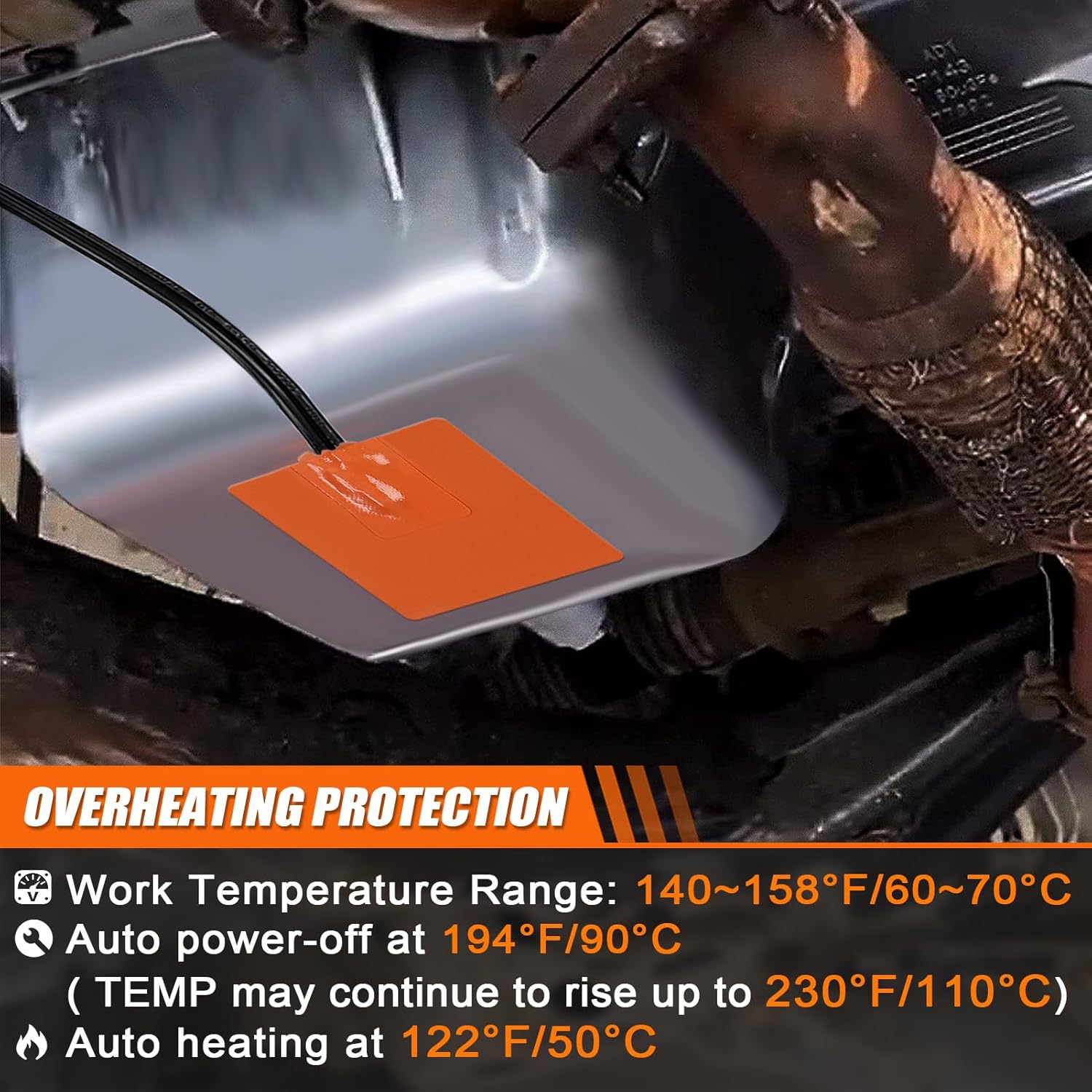 Silicone Pad Heater for Car Engine Oil Pan - 4 * 5in with Thermal Protector & 68" Power Cord - Self-adhesive Warmer for Automotive - 2pcs