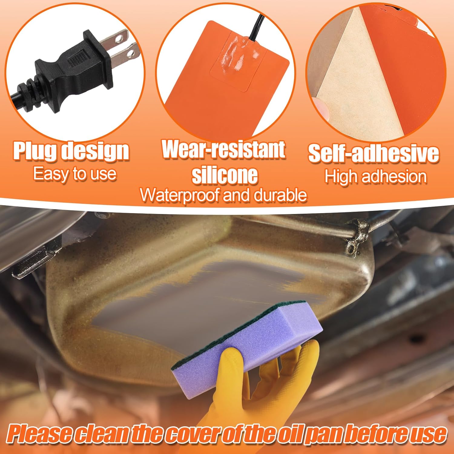 Silicone Pad Heater for Car Engine Oil Pan - 4 * 5in with Thermal Protector & 68" Power Cord - Self-adhesive Warmer for Automotive - 2pcs