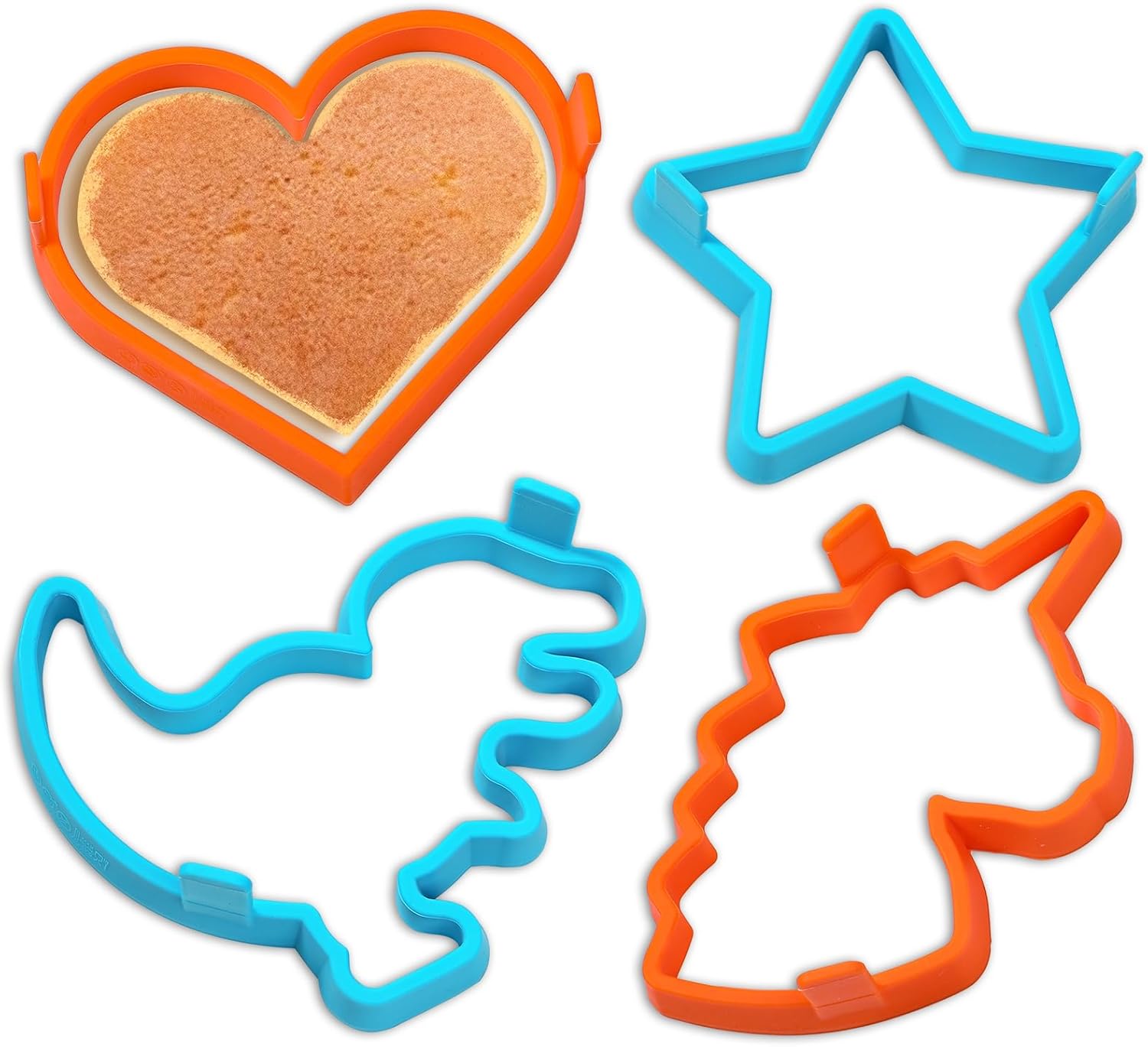 Silicone Pancake Molds Set - Heart, Star, Dinosaur, Unicorn Shapes - Nonstick Shaper for Kids - Fun Cake Ring Mold for Griddle Cooking - 4 Pack