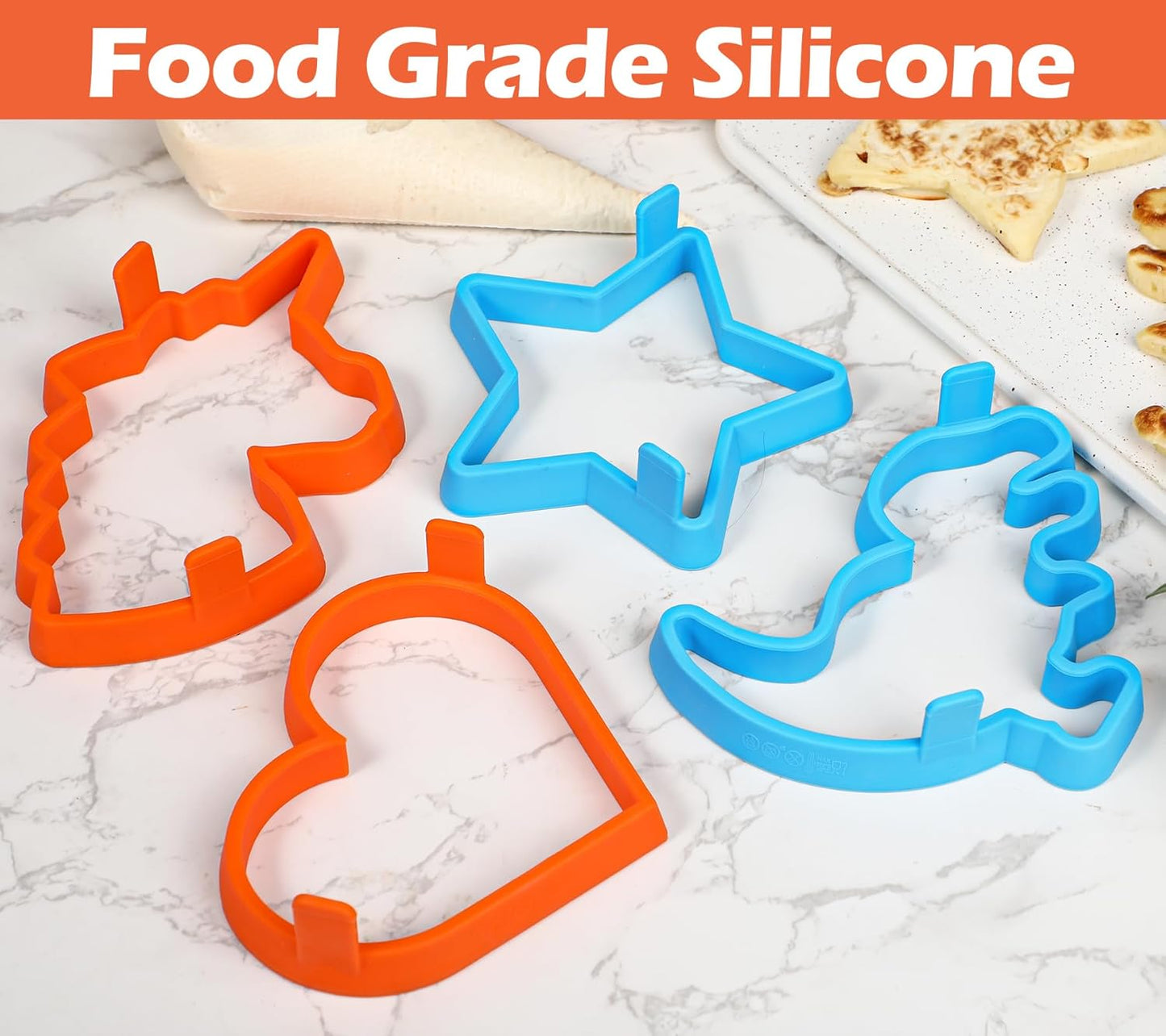 Silicone Pancake Molds Set - Heart, Star, Dinosaur, Unicorn Shapes - Nonstick Shaper for Kids - Fun Cake Ring Mold for Griddle Cooking - 4 Pack