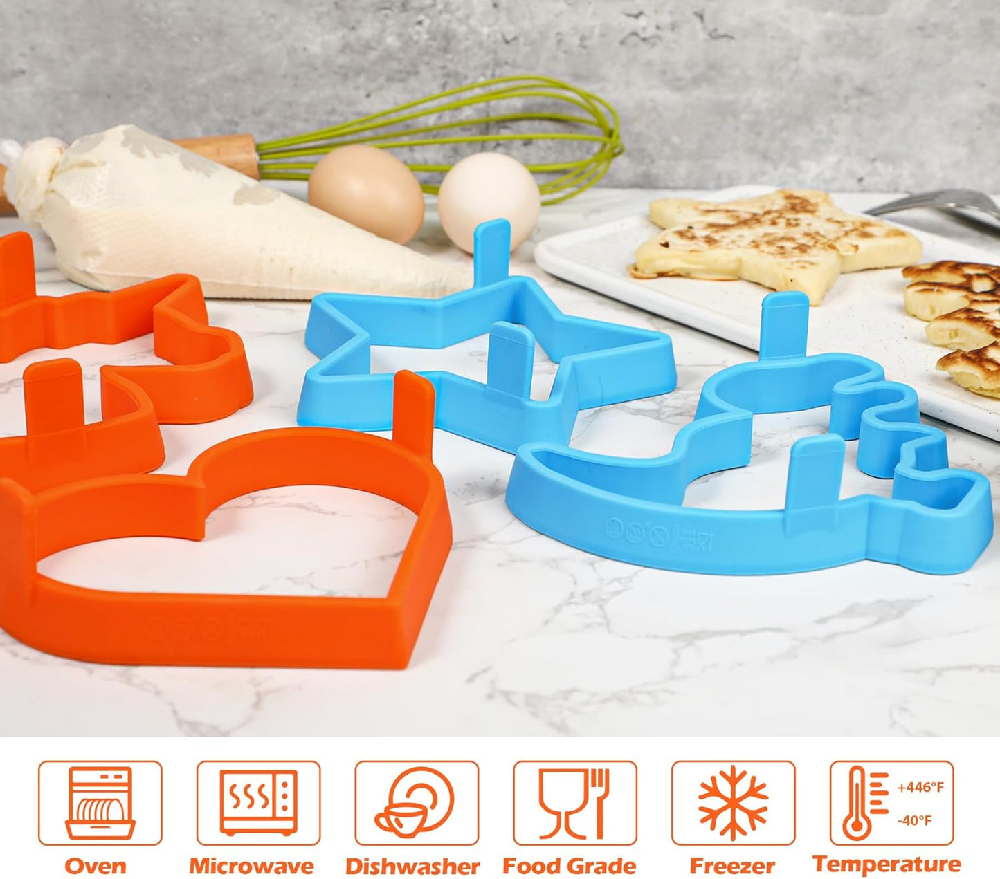 Silicone Pancake Molds Set - Heart, Star, Dinosaur, Unicorn Shapes - Nonstick Shaper for Kids - Fun Cake Ring Mold for Griddle Cooking - 4 Pack