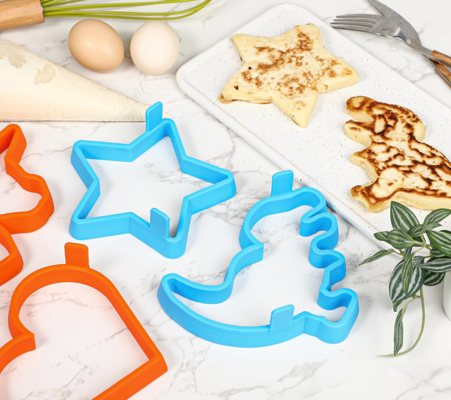 Silicone Pancake Molds Set - Heart, Star, Dinosaur, Unicorn Shapes - Nonstick Shaper for Kids - Fun Cake Ring Mold for Griddle Cooking - 4 Pack