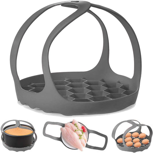Silicone Pressure Cooker Sling for 6 Qt/8 Qt Instant Pot & Ninja Foodi - Anti-Scald Bakeware Lifter Rack - BPA-Free Egg Steamer Rack - Gray