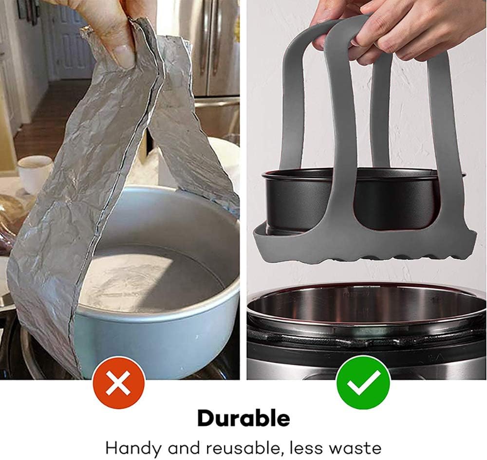 Silicone Pressure Cooker Sling for 6 Qt/8 Qt Instant Pot & Ninja Foodi - Anti-Scald Bakeware Lifter Rack - BPA-Free Egg Steamer Rack - Gray