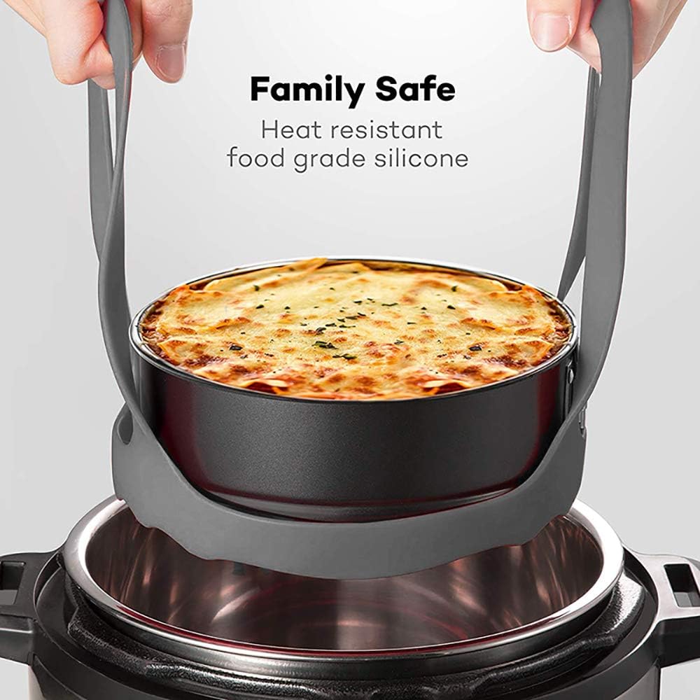 Silicone Pressure Cooker Sling for 6 Qt/8 Qt Instant Pot & Ninja Foodi - Anti-Scald Bakeware Lifter Rack - BPA-Free Egg Steamer Rack - Gray