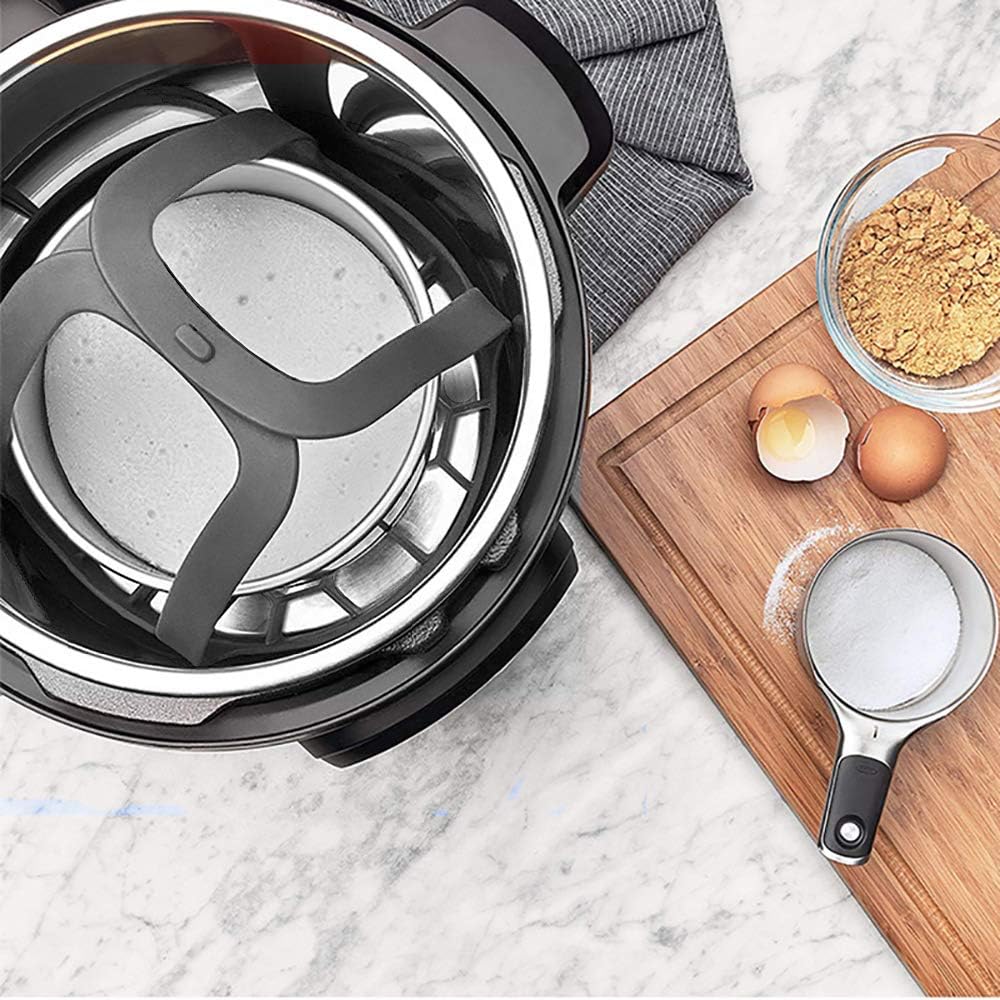 Silicone Pressure Cooker Sling for 6 Qt/8 Qt Instant Pot & Ninja Foodi - Anti-Scald Bakeware Lifter Rack - BPA-Free Egg Steamer Rack - Gray