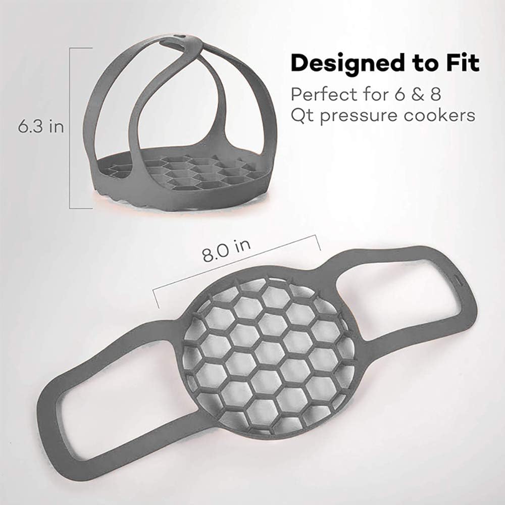 Silicone Pressure Cooker Sling for 6 Qt/8 Qt Instant Pot & Ninja Foodi - Anti-Scald Bakeware Lifter Rack - BPA-Free Egg Steamer Rack - Gray