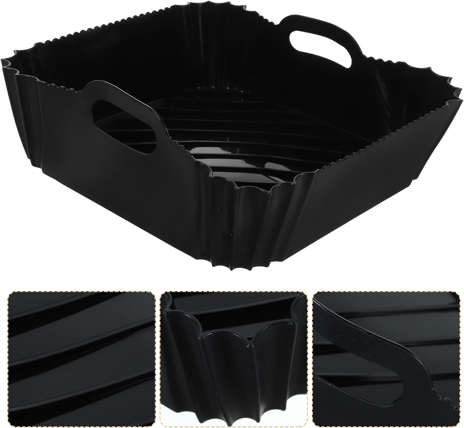 Silicone Reusable Air Fryer Liner with Double Handles - Non-Stick Black Pot Replacement for Easy Cleaning - Air Fryer Accessories