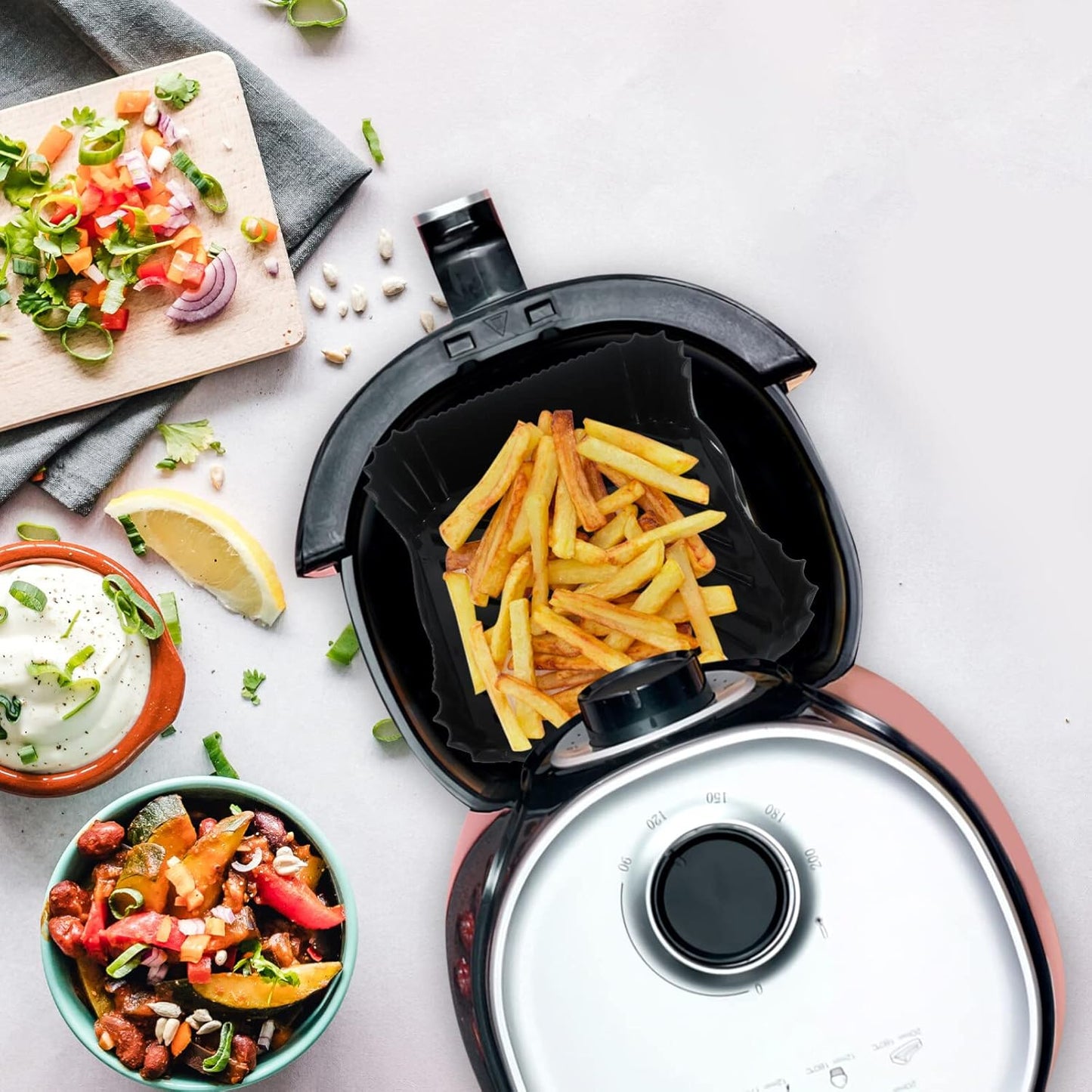 Silicone Reusable Air Fryer Liner with Double Handles - Non-Stick Black Pot Replacement for Easy Cleaning - Air Fryer Accessories