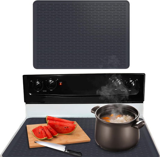 Silicone Stove Cover Set for Gas & Electric Stove Tops - Heat Resistant Mat for Countertop Protection - Non-Slip Oven Covers for Glass & Ceramic Stoves - 28x20 Inches (Black)
