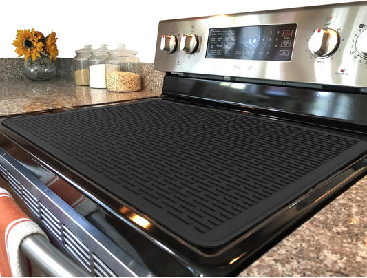 Silicone Stove Top Cover for Glass Electric Stove - XL Range Protector & Dish Drying Mat (Black, 28 x 20)