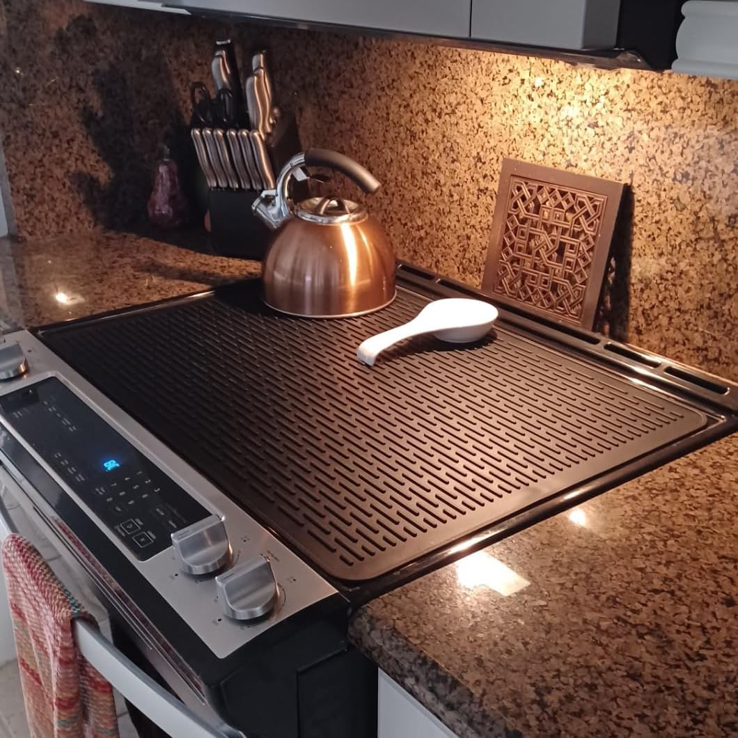 Silicone Stove Top Cover for Glass Electric Stove - XL Range Protector & Dish Drying Mat (Black, 28 x 20)