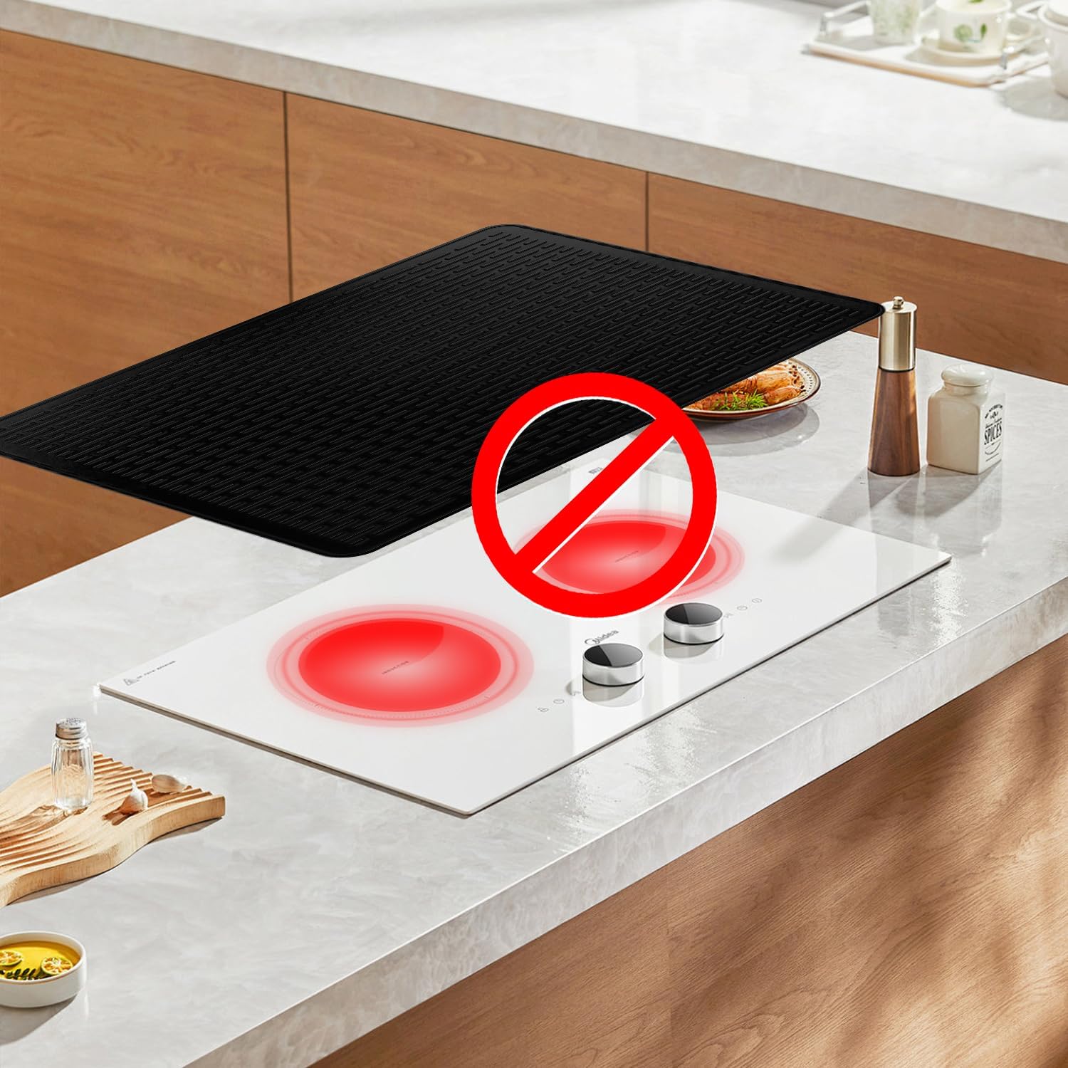 Silicone Stove Top Cover for Glass Electric Stove - XL Range Protector & Dish Drying Mat (Black, 28 x 20)