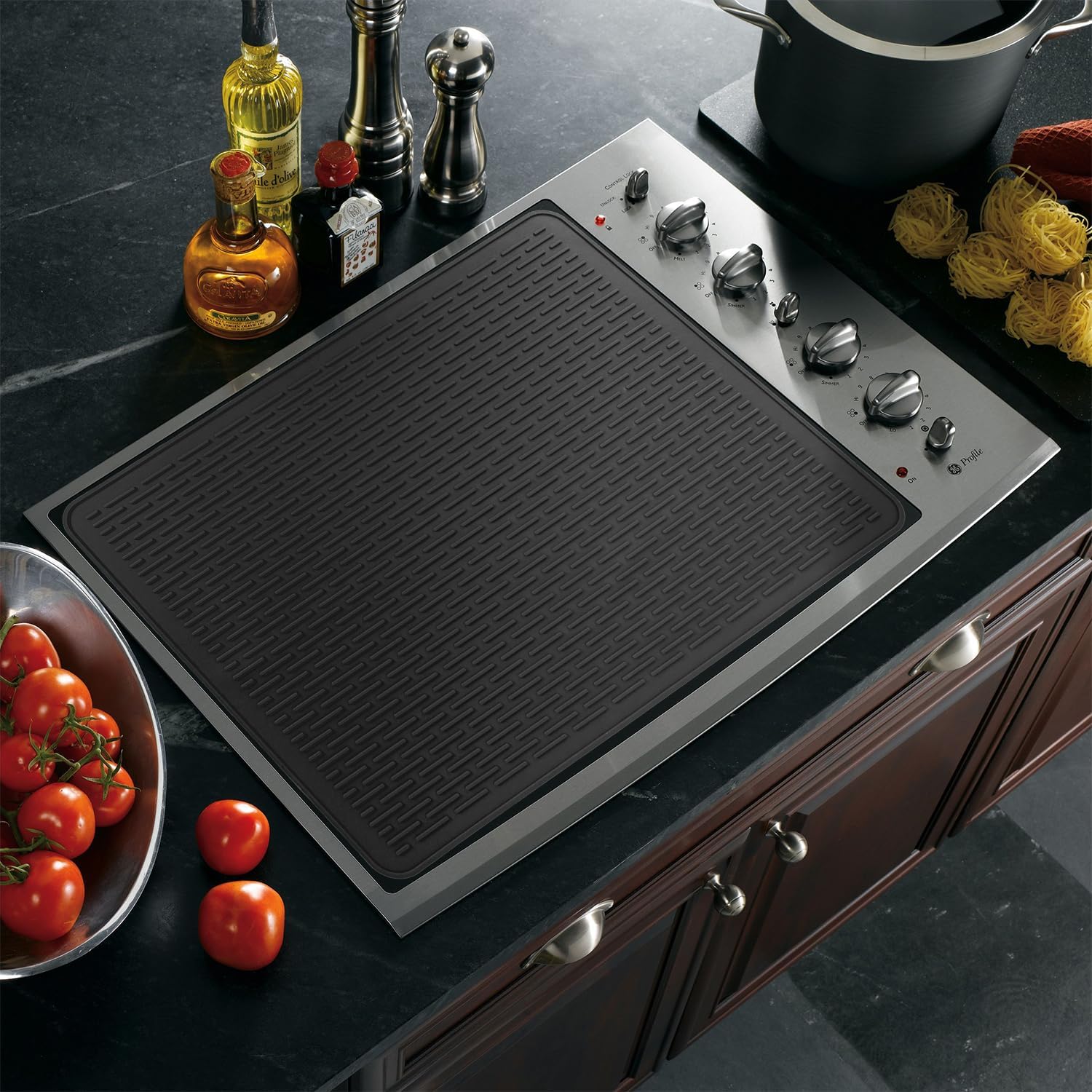 Silicone Stove Top Cover for Glass Electric Stove - XL Range Protector & Dish Drying Mat (Black, 28 x 20)