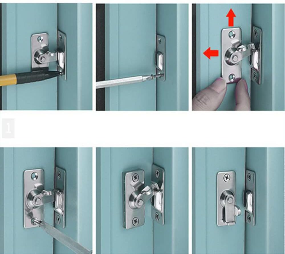 Silver 90 Degree Right Angle Door Lock Bolt for Sliding Doors & Windows - Cam Lock Lever Bolt Storage Pocket Lock