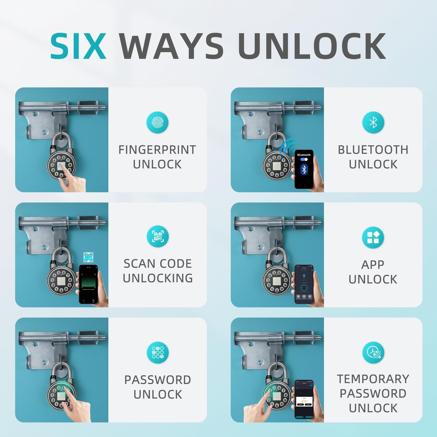 Silver Bluetooth Fingerprint Padlock with Code, Water Resistant Smart Lock for Gyms, Bicycles, Schools, Luggage - SFW Smart Padlock - WildKart