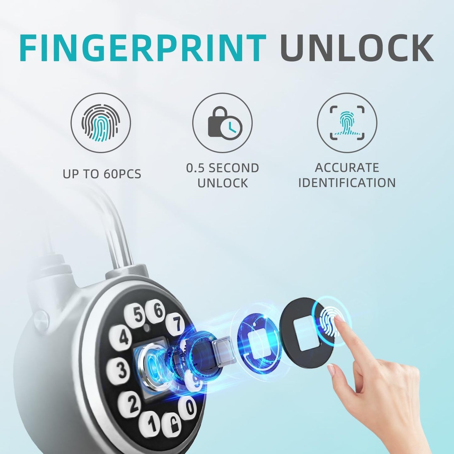 Silver Bluetooth Fingerprint Padlock with Code, Water Resistant Smart Lock for Gyms, Bicycles, Schools, Luggage - SFW Smart Padlock - WildKart
