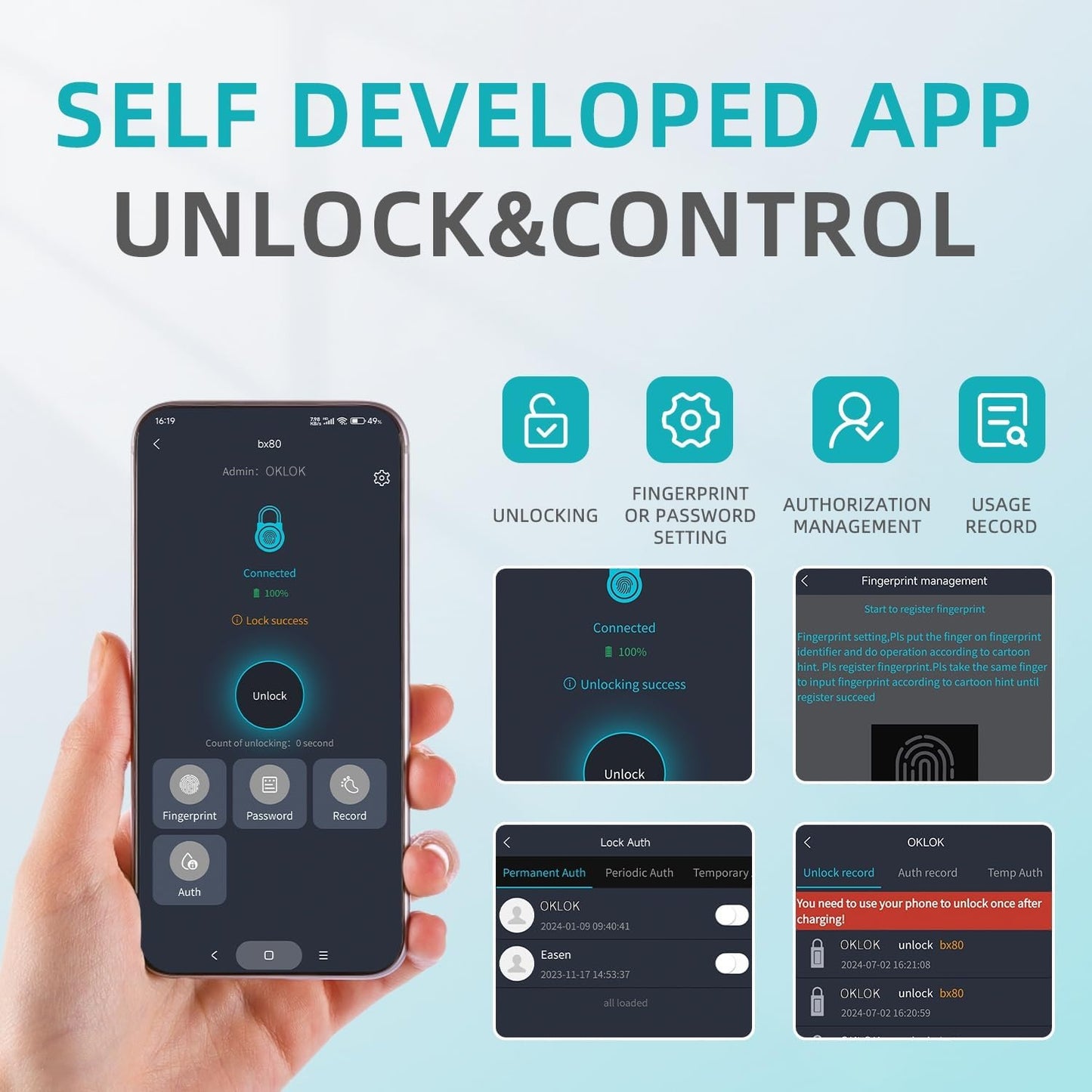 Silver Bluetooth Fingerprint Padlock with Code, Water Resistant Smart Lock for Gyms, Bicycles, Schools, Luggage - SFW Smart Padlock - WildKart