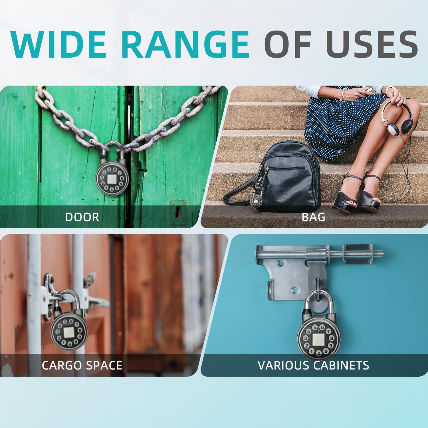 Silver Bluetooth Fingerprint Padlock with Code, Water Resistant Smart Lock for Gyms, Bicycles, Schools, Luggage - SFW Smart Padlock - WildKart