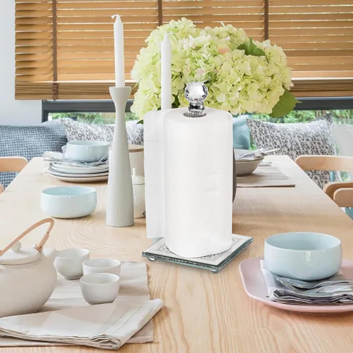 Silver Countertop Paper Towel Holder with Weighted Base and Crystal Crushed Diamond Filling for Kitchen and Bathroom