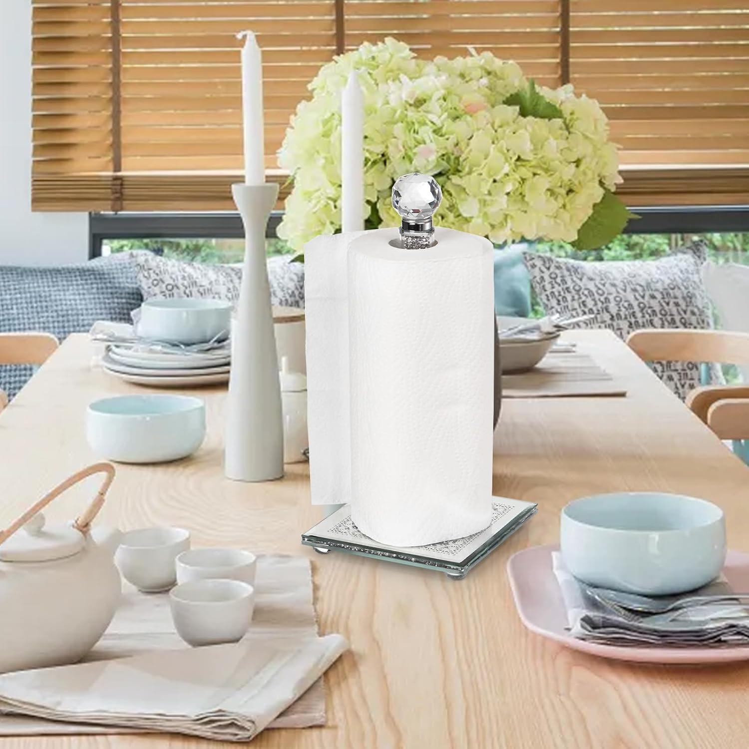 Silver Countertop Paper Towel Holder with Weighted Base and Crystal Crushed Diamond Filling for Kitchen and Bathroom