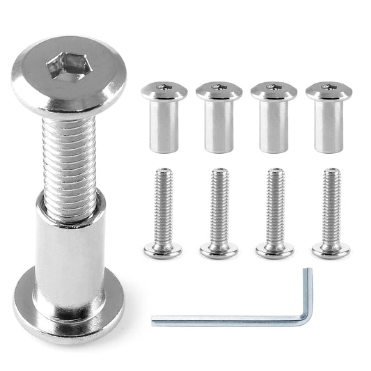 Silver Furniture Connector Bolts M6 Countersunk Screw Barrel Nuts - 10 Pair (20 Piece) Hex Drive Socket Cap Bolt with Allen Wrench for Crib Replacement & Cabinet Binding