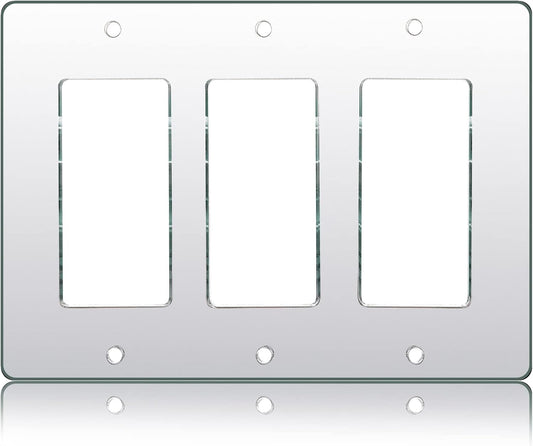 Silver Mirrored Switch Light Switch Plate Cover - Durable Acrylic Decorative Triple Rocker Wall Plate - 1 Piece