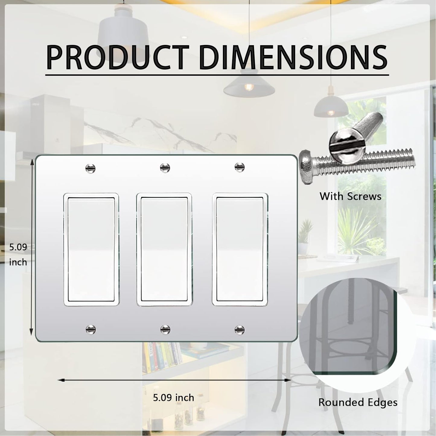 Silver Mirrored Switch Light Switch Plate Cover - Durable Acrylic Decorative Triple Rocker Wall Plate - 1 Piece