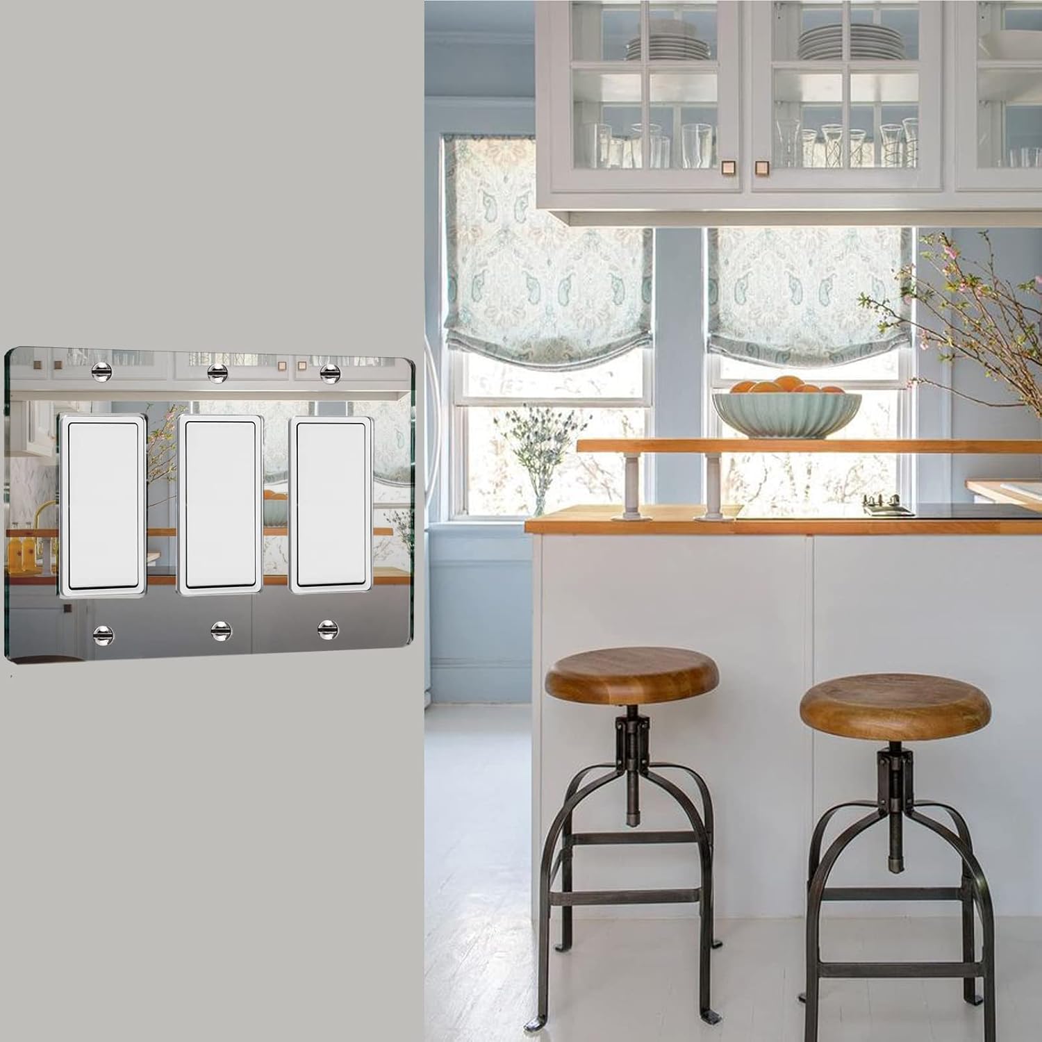 Silver Mirrored Switch Light Switch Plate Cover - Durable Acrylic Decorative Triple Rocker Wall Plate - 1 Piece