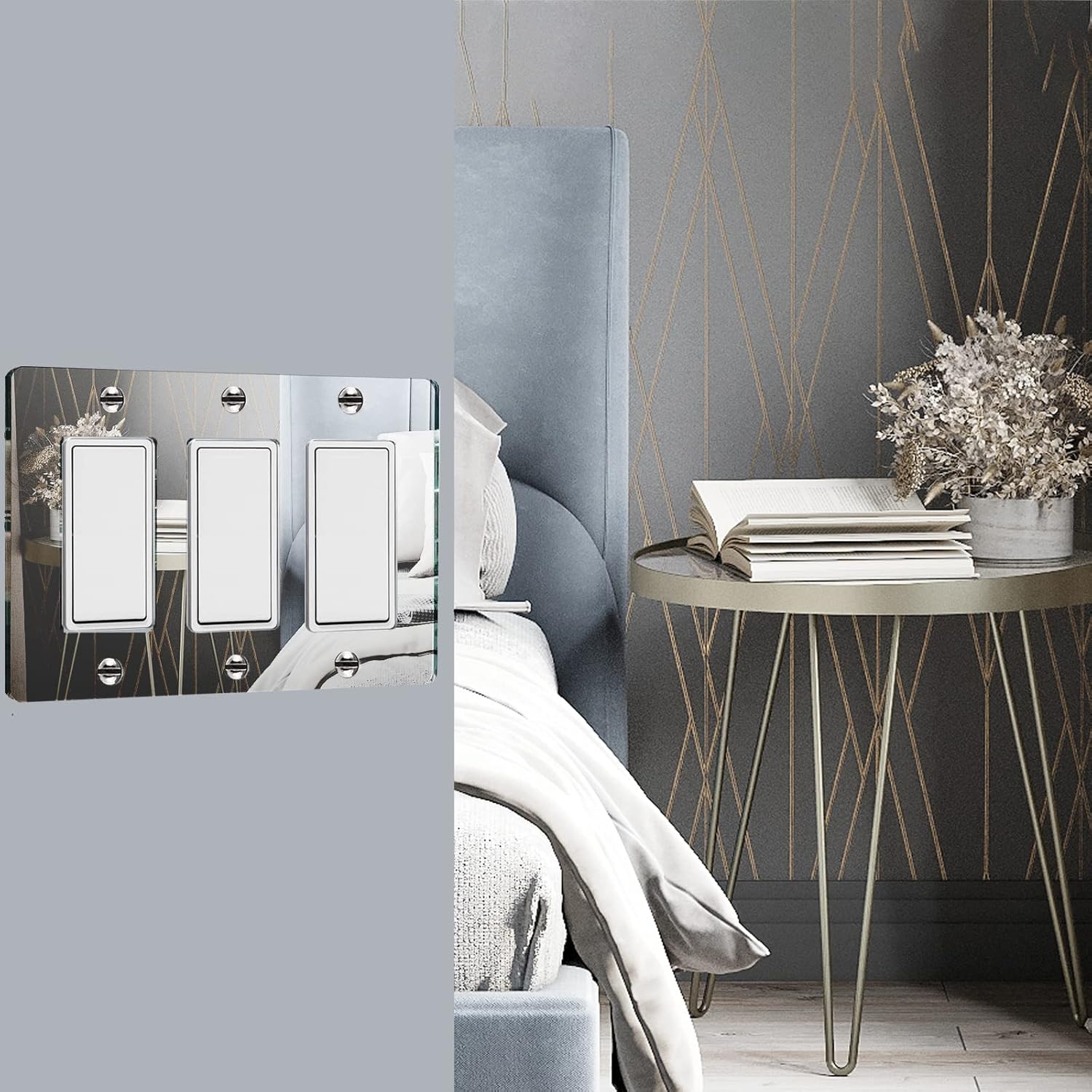 Silver Mirrored Switch Light Switch Plate Cover - Durable Acrylic Decorative Triple Rocker Wall Plate - 1 Piece