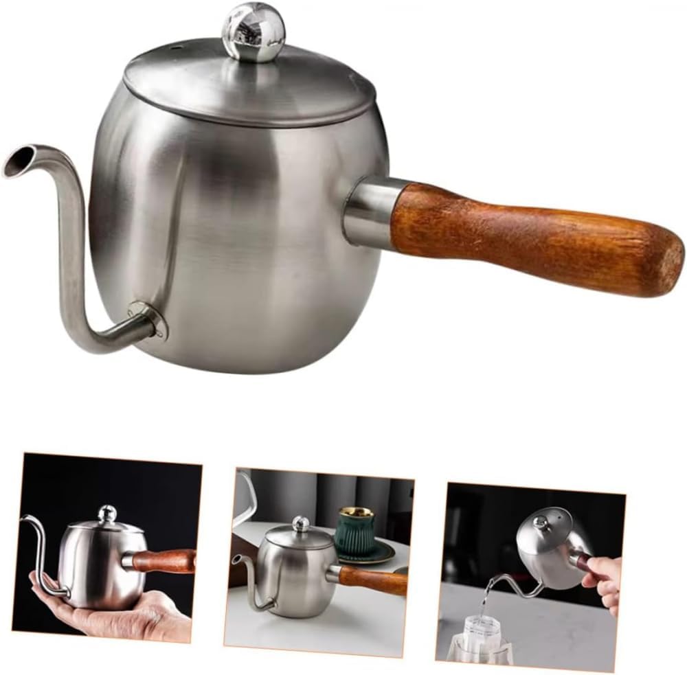 Silver Pour Over Coffee Kettle with Spout for Drip Coffee Making - 18.8x8x8cm