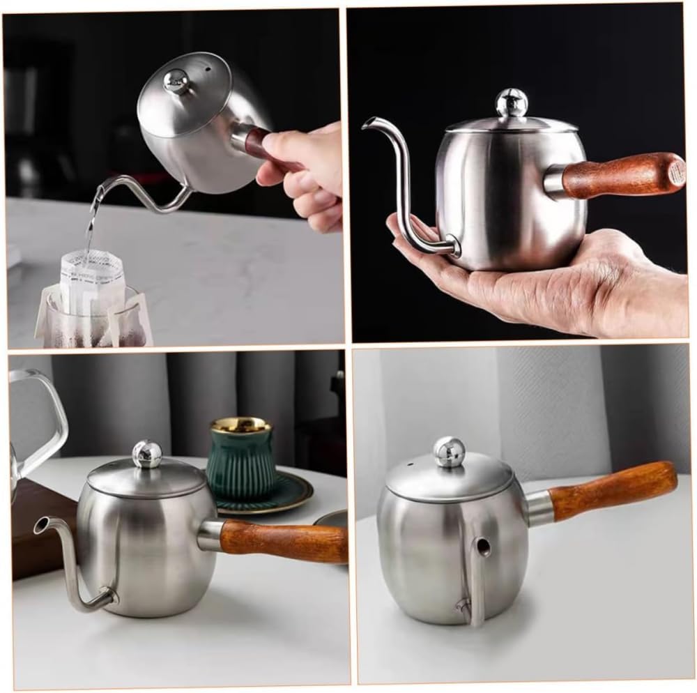 Silver Pour Over Coffee Kettle with Spout for Drip Coffee Making - 18.8x8x8cm