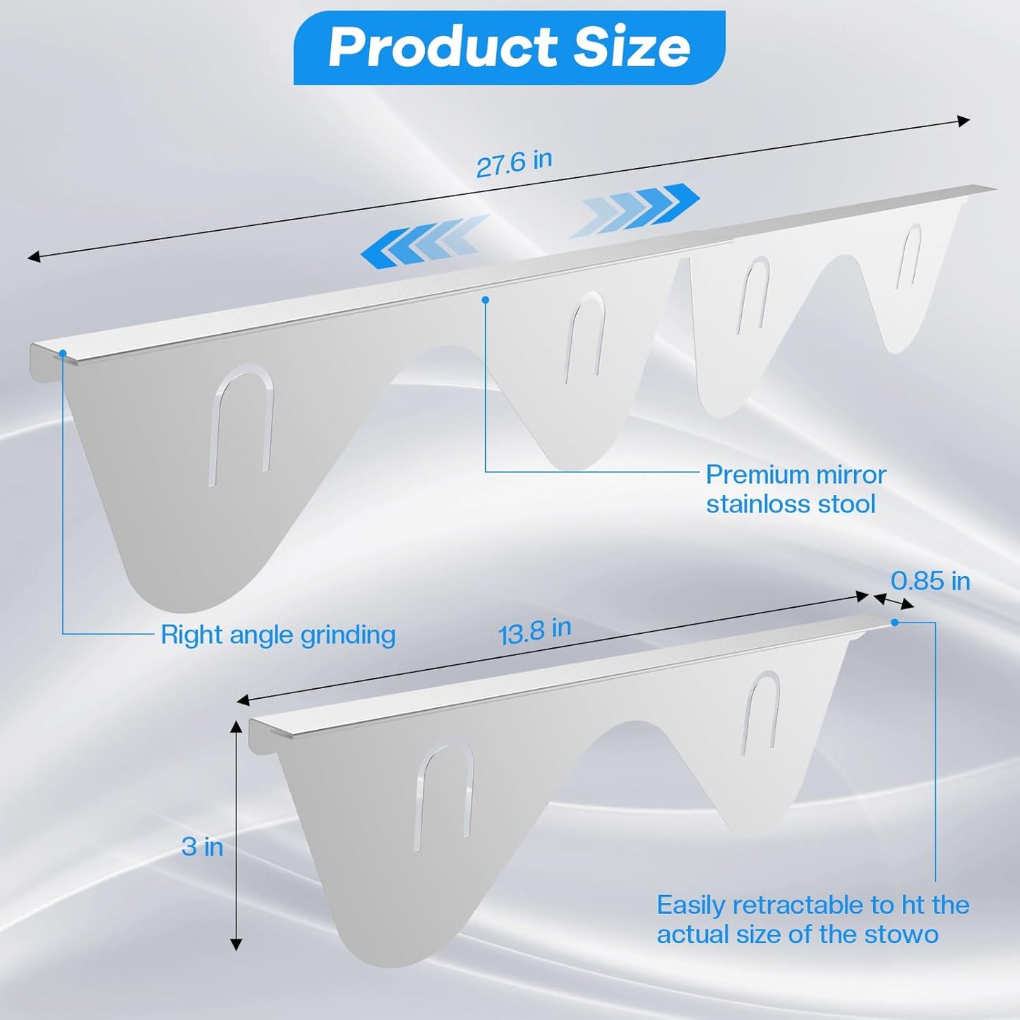 Silver Stainless Steel Stove Gap Covers - Set of 2, Retractable Length 13.8" to 27.6", Easy-to-Clean Kitchen Counter Gap Filler