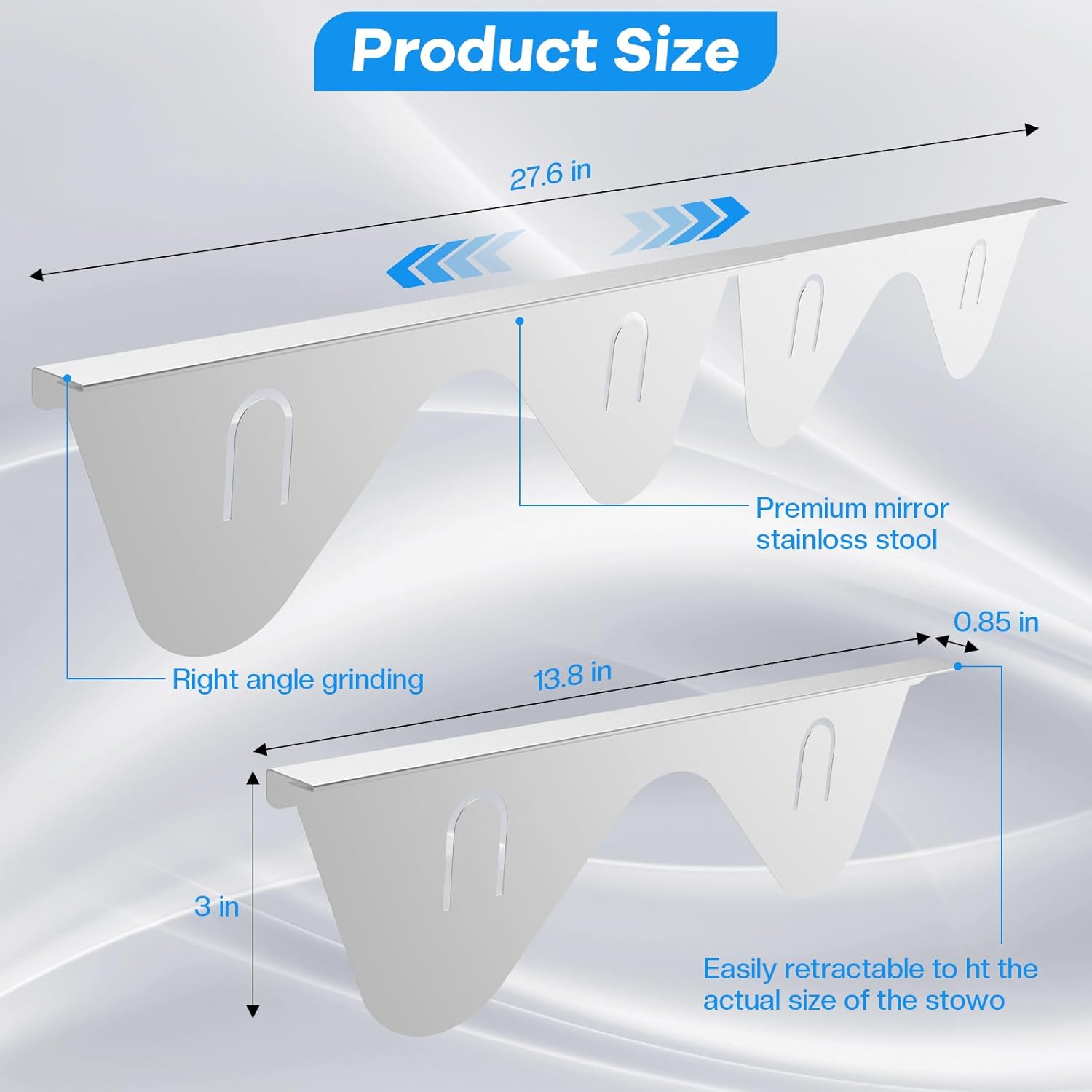 Silver Stainless Steel Stove Gap Covers - Set of 2, Retractable Length 13.8" to 27.6", Easy-to-Clean Kitchen Counter Gap Filler