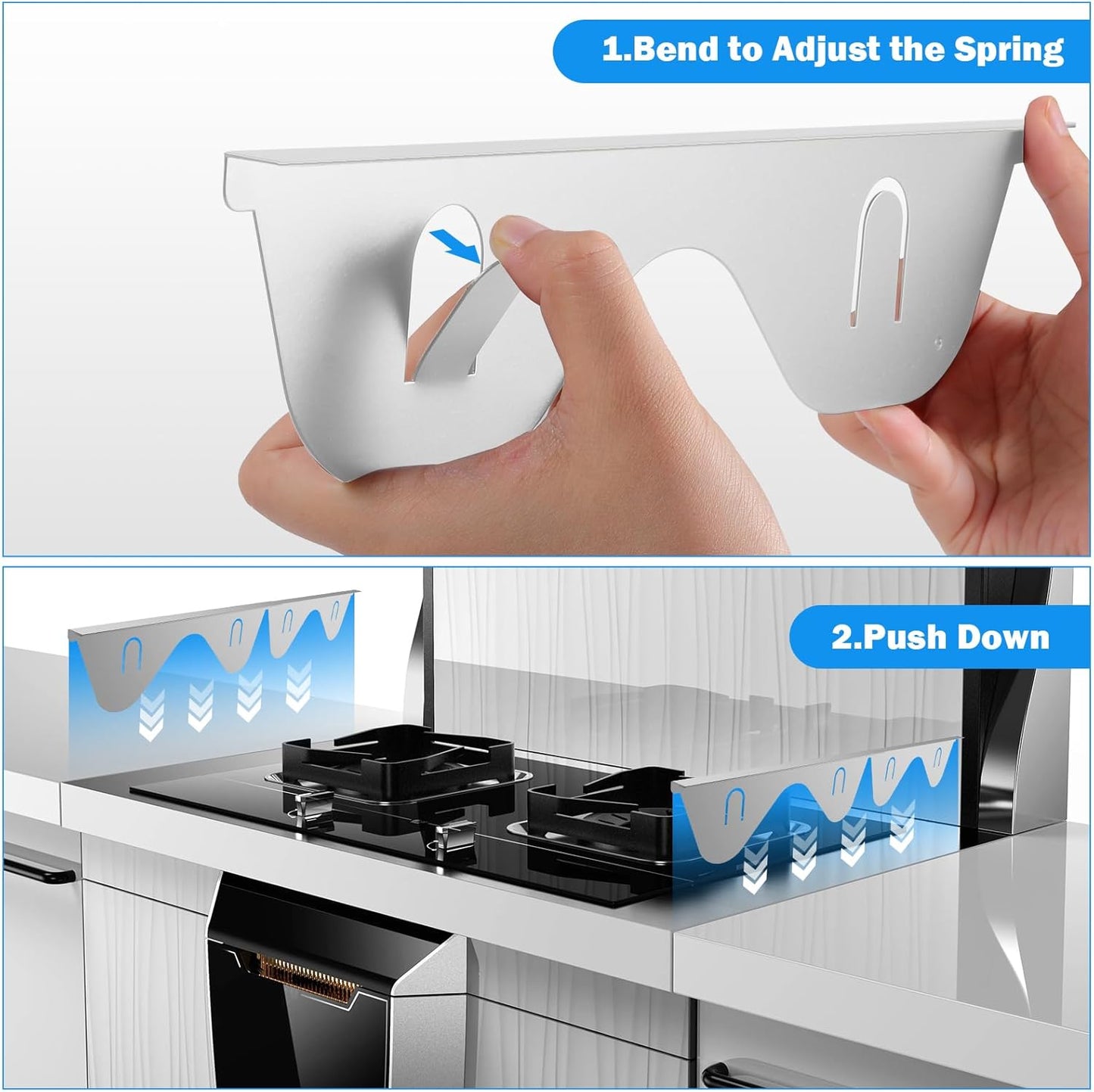 Silver Stainless Steel Stove Gap Covers - Set of 2, Retractable Length 13.8" to 27.6", Easy-to-Clean Kitchen Counter Gap Filler