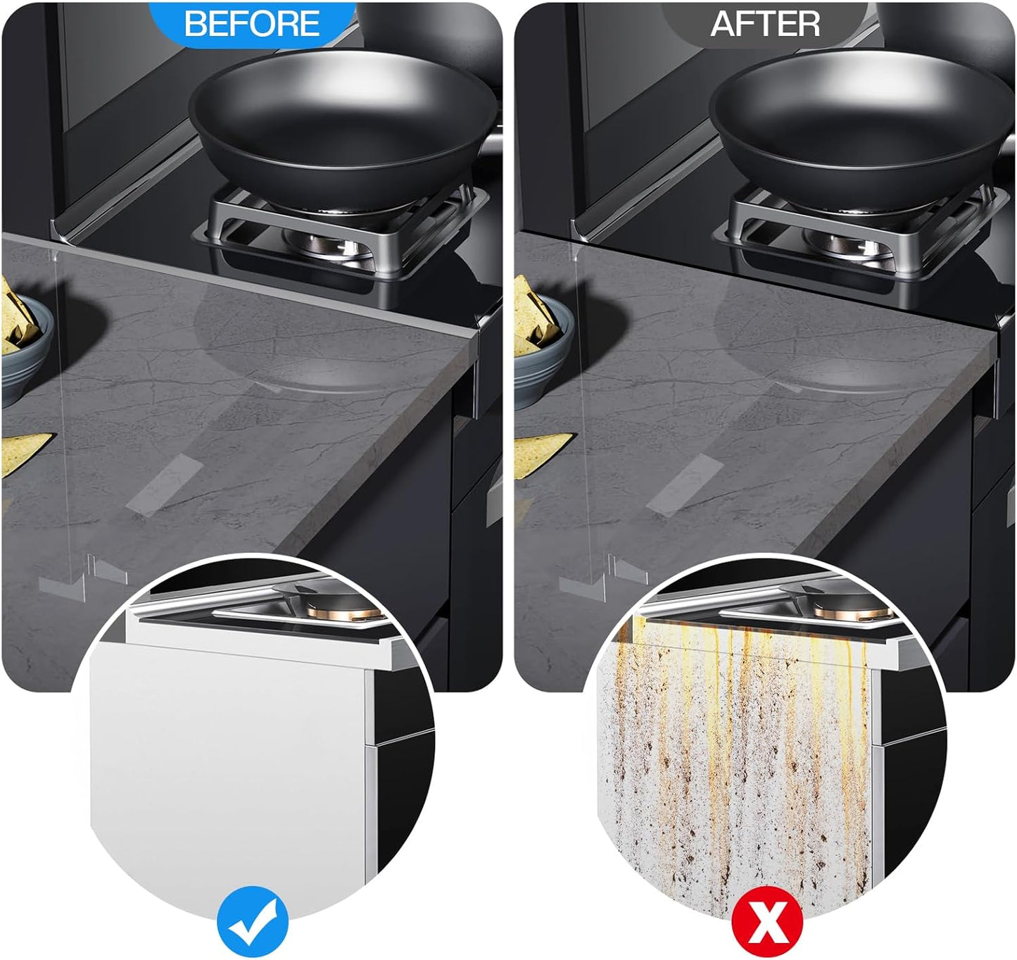 Silver Stainless Steel Stove Gap Covers - Set of 2, Retractable Length 13.8" to 27.6", Easy-to-Clean Kitchen Counter Gap Filler