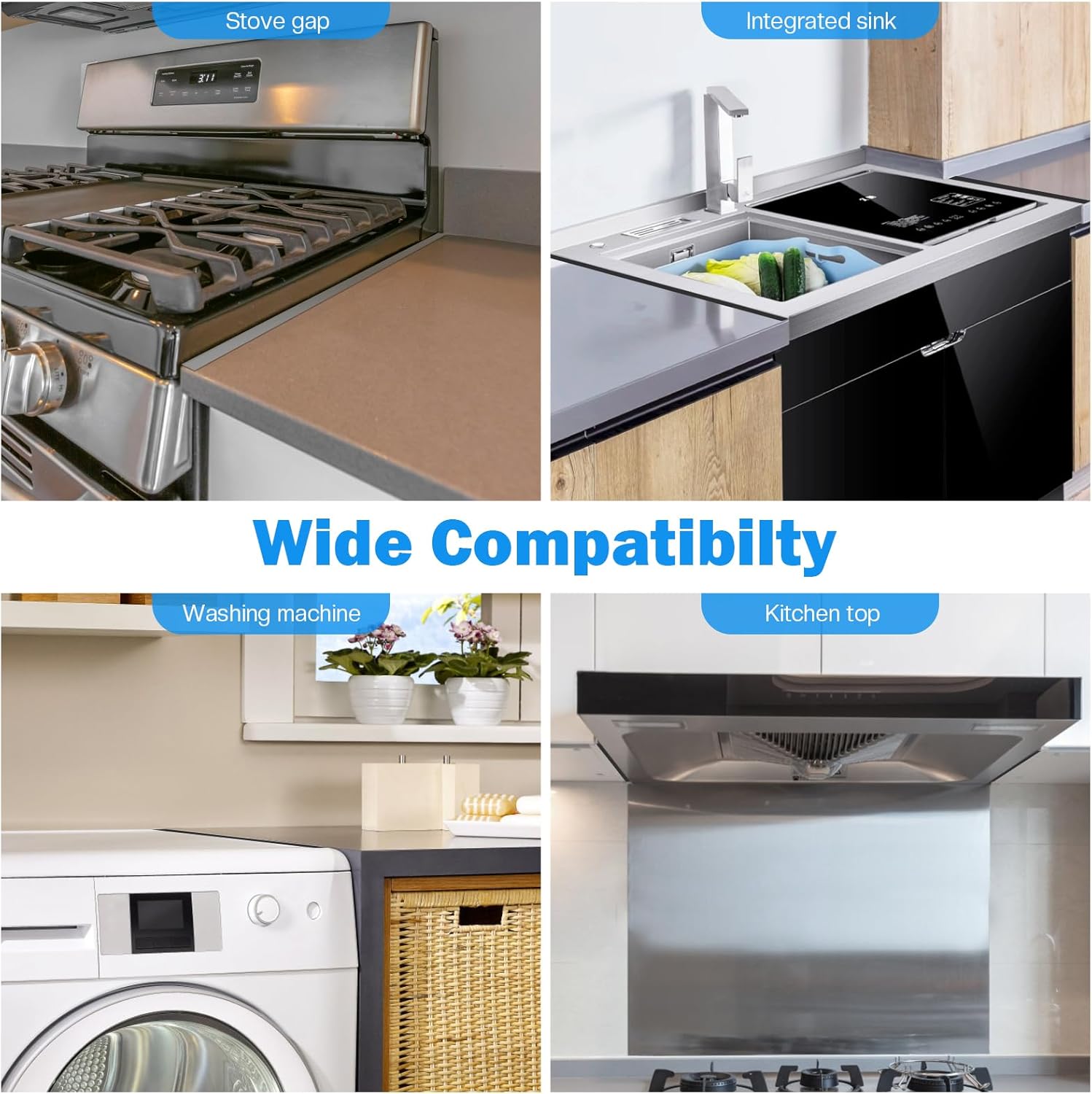 Silver Stainless Steel Stove Gap Covers - Set of 2, Retractable Length 13.8" to 27.6", Easy-to-Clean Kitchen Counter Gap Filler