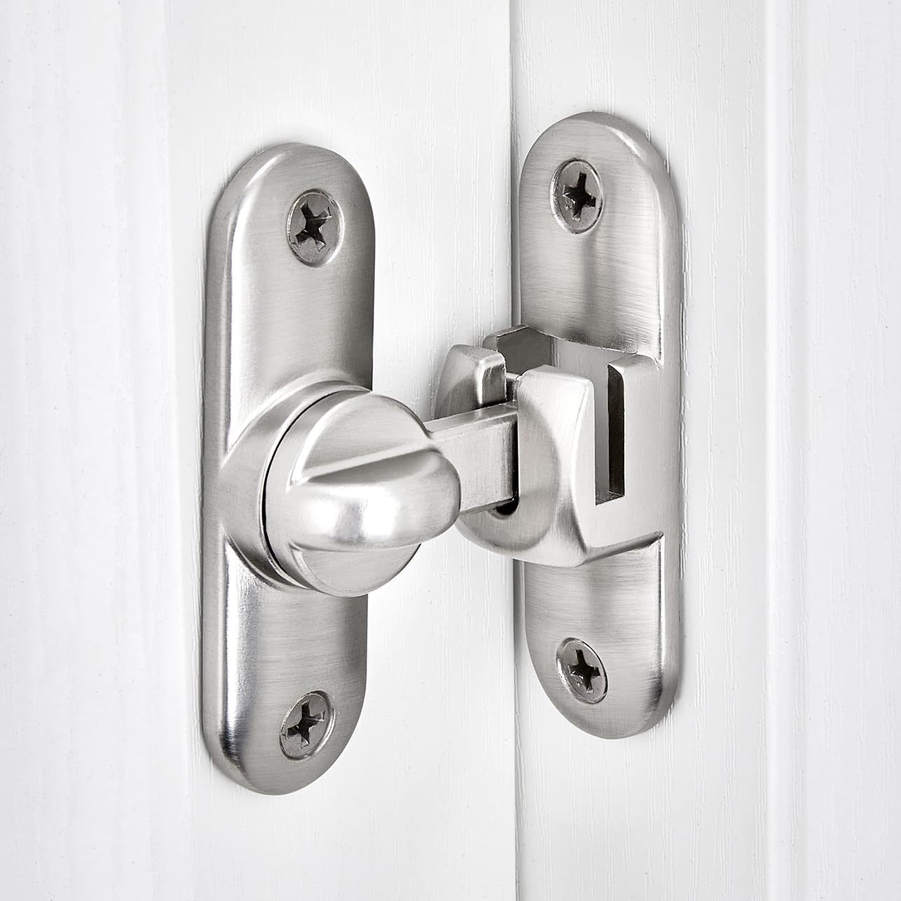 Silvery Zinc Alloy Barn Door Latch Set for Cabinets and Bathrooms, 90/180 Degree Gate Lock, Flip Hardware with Right Angle Security Lock for Sliding Doors.