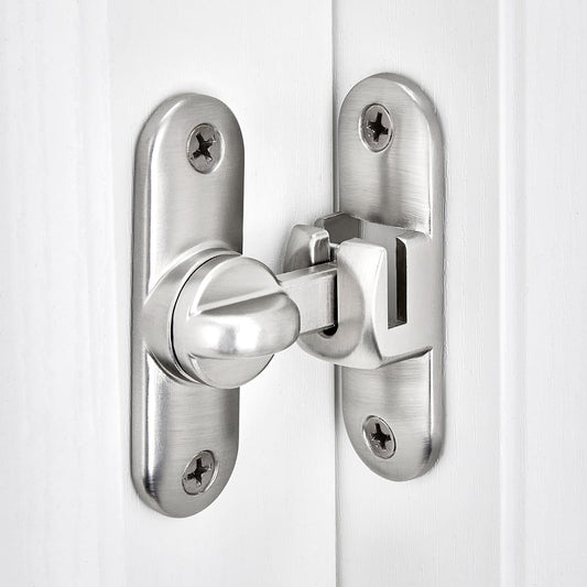 Silvery Zinc Alloy Barn Door Latch Set for Cabinets and Bathrooms, 90/180 Degree Gate Lock, Flip Hardware with Right Angle Security Lock for Sliding Doors.