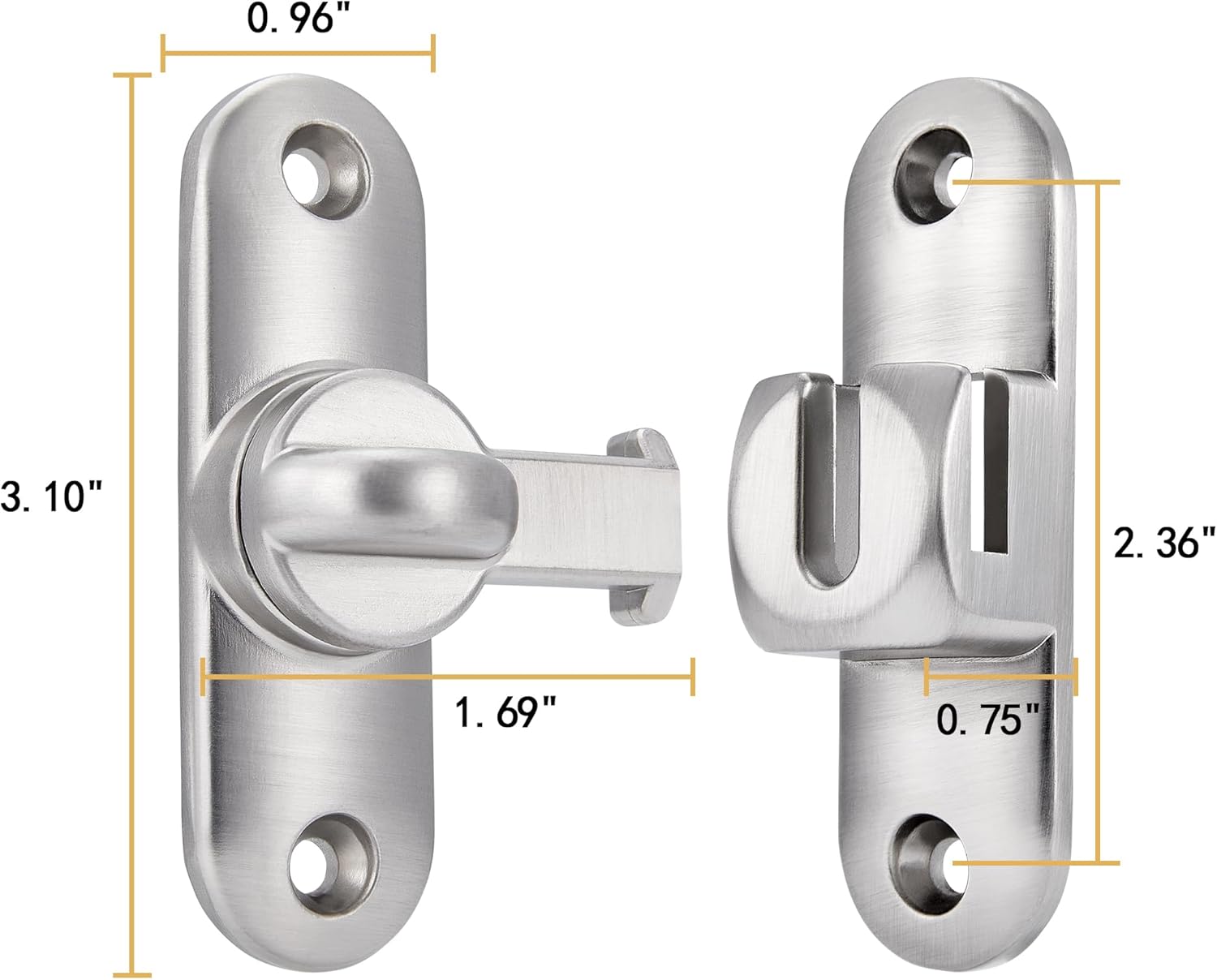 Silvery Zinc Alloy Barn Door Latch Set for Cabinets and Bathrooms, 90/180 Degree Gate Lock, Flip Hardware with Right Angle Security Lock for Sliding Doors.