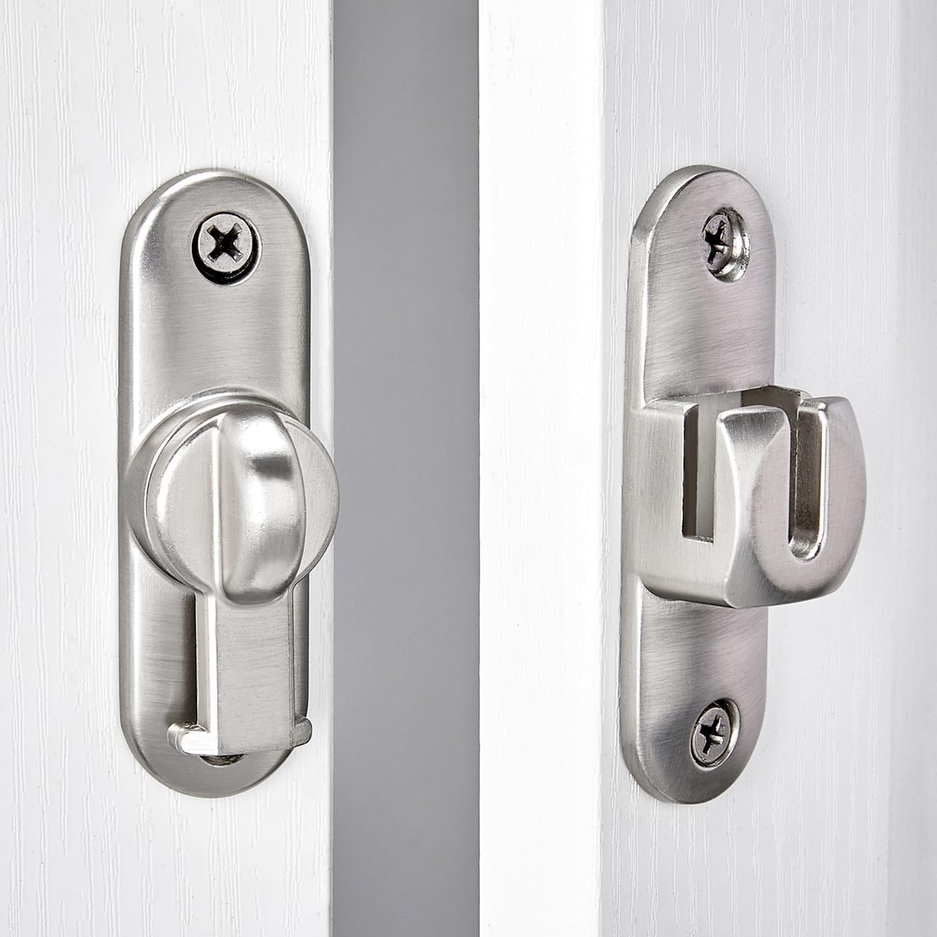 Silvery Zinc Alloy Barn Door Latch Set for Cabinets and Bathrooms, 90/180 Degree Gate Lock, Flip Hardware with Right Angle Security Lock for Sliding Doors.