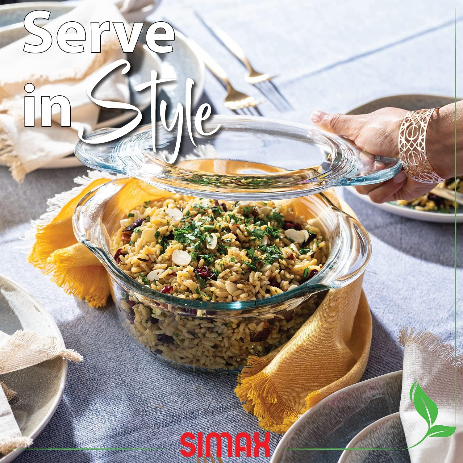 Simax Clear Glass Round Casserole Dish with Lid and Handles - 1.75 Quart Glass Covered Bowl for Cooking, Baking, and Serving - Microwave, Dishwasher, Oven, and Stove Safe Cookware