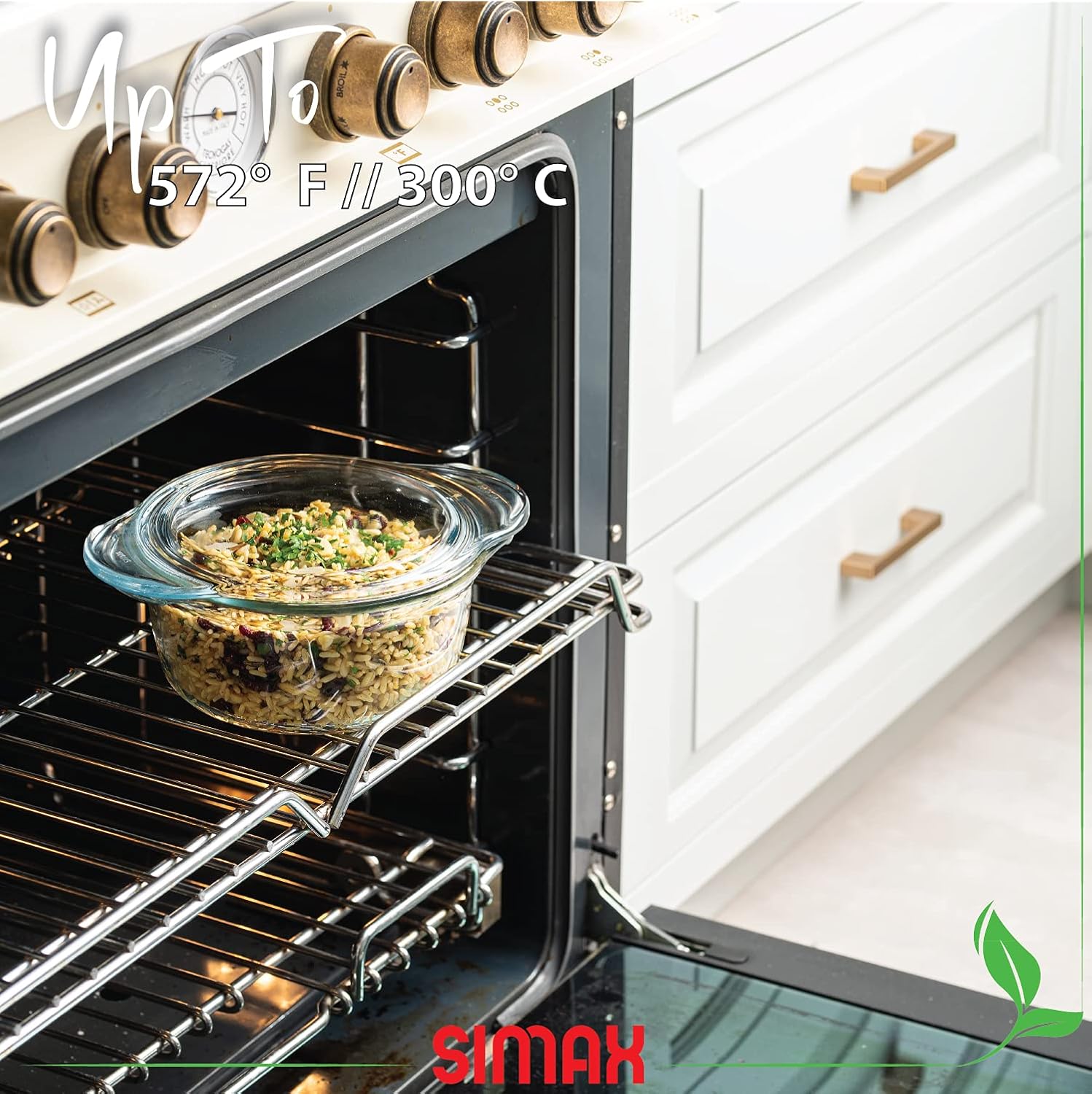 Simax Clear Glass Round Casserole Dish with Lid and Handles - 1.75 Quart Glass Covered Bowl for Cooking, Baking, and Serving - Microwave, Dishwasher, Oven, and Stove Safe Cookware