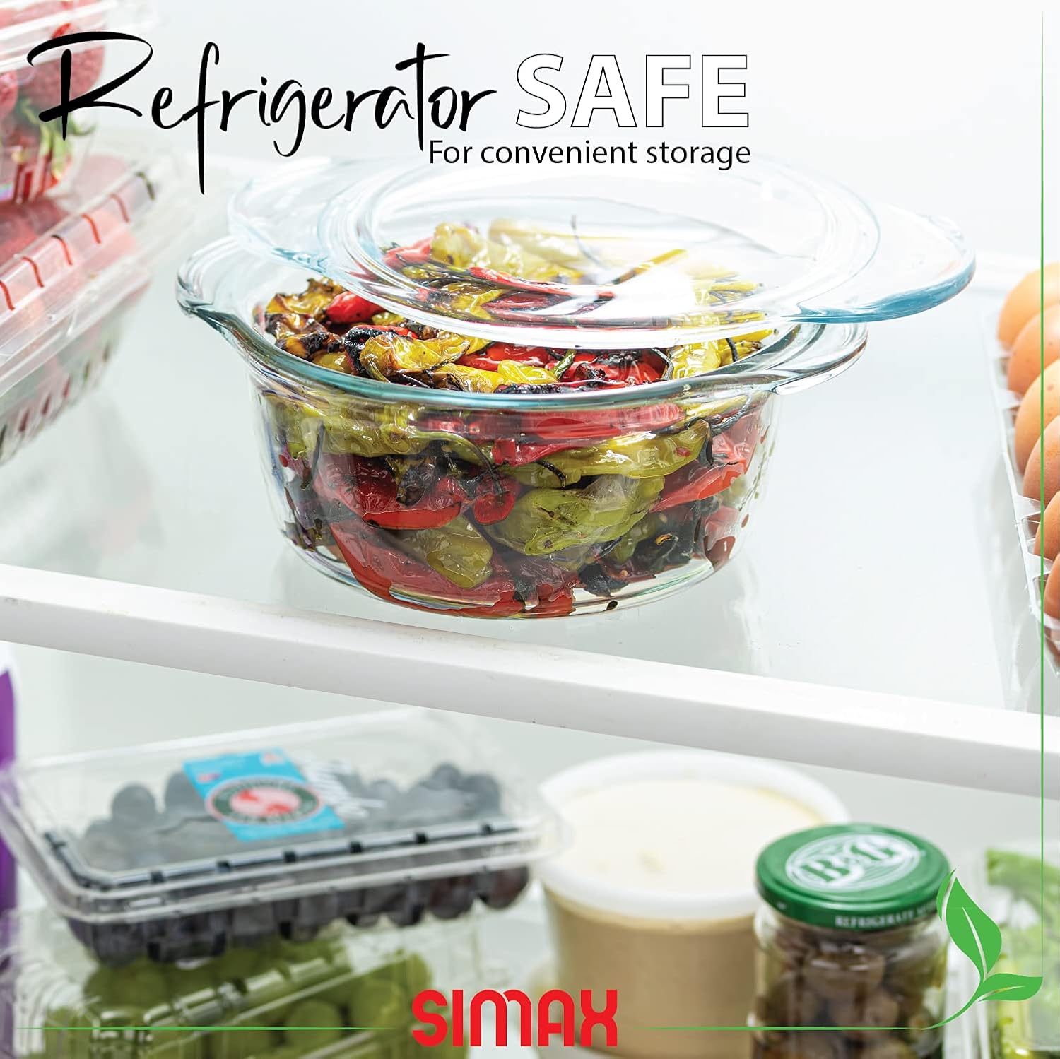 Simax Clear Glass Round Casserole Dish with Lid and Handles - 1.75 Quart Glass Covered Bowl for Cooking, Baking, and Serving - Microwave, Dishwasher, Oven, and Stove Safe Cookware