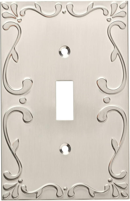 Single Pack Franklin Brass Classic Lace Brushed Nickel 1-Gang Wall Plate Switch Cover for Electrical Outlets - W35070-SN-C