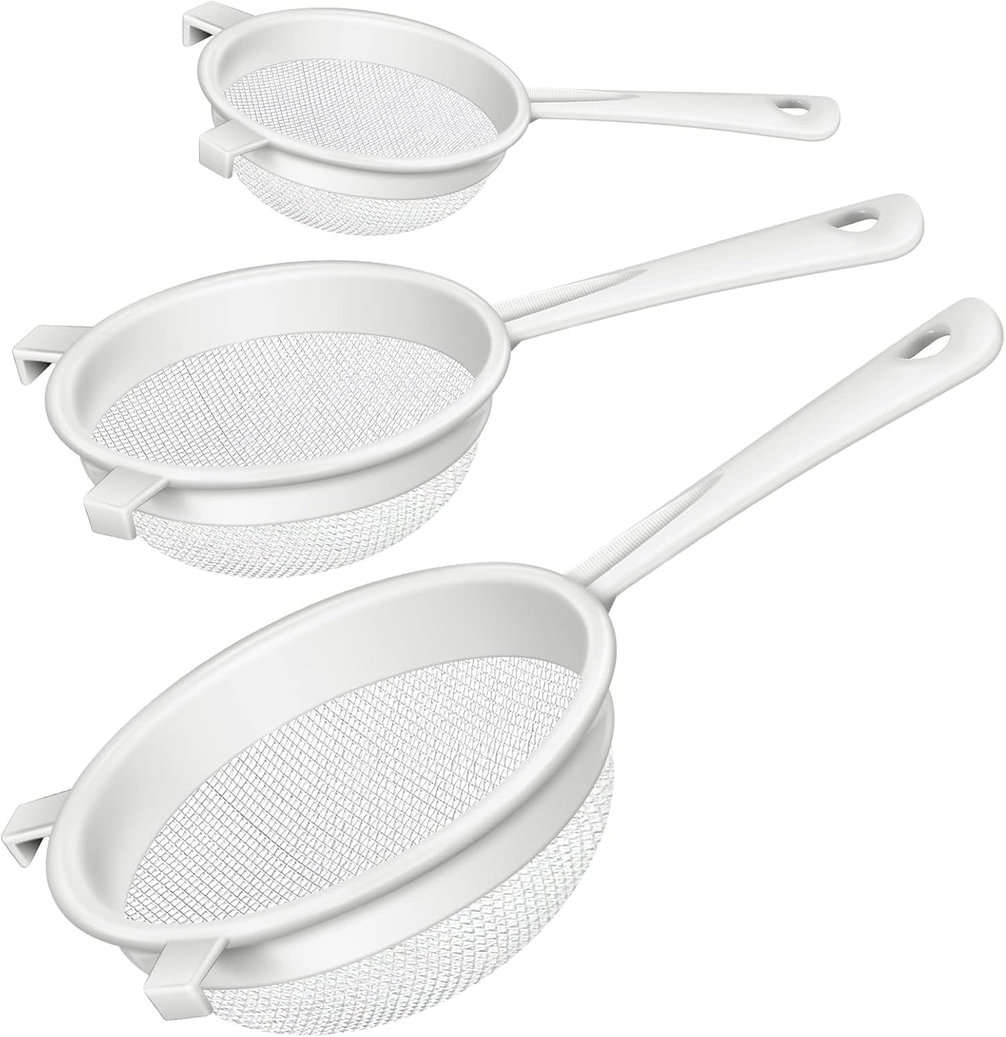 Skyley Plastic Nylon Mesh Strainer Colander Set with Handles - Fine Food Sifters for Baking, Cooking, Kefir, Tea, Juice, Pasta - Set of 3 Sizes (3", 5", 7")