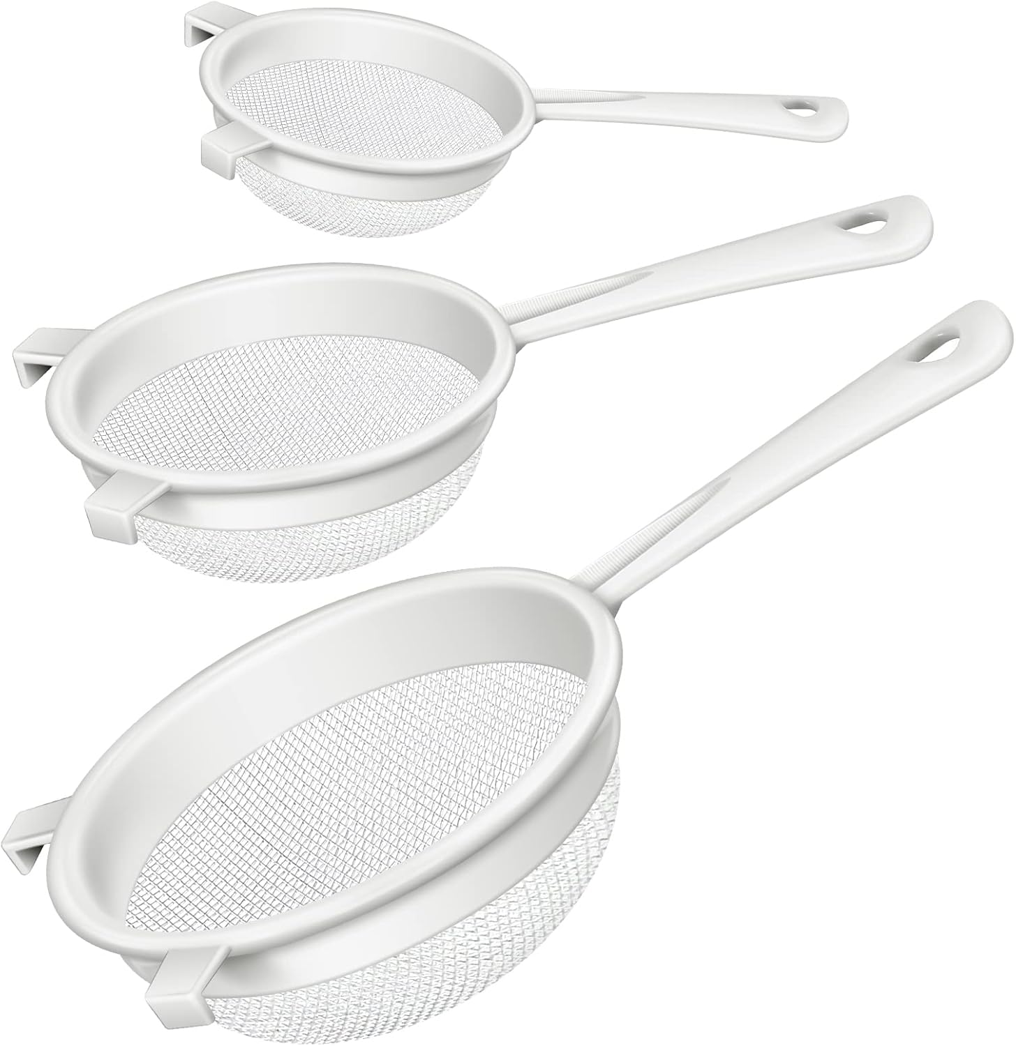 Skyley Plastic Nylon Mesh Strainer Colander Set with Handles - Fine Food Sifters for Baking, Cooking, Kefir, Tea, Juice, Pasta - Set of 3 Sizes (3", 5", 7")
